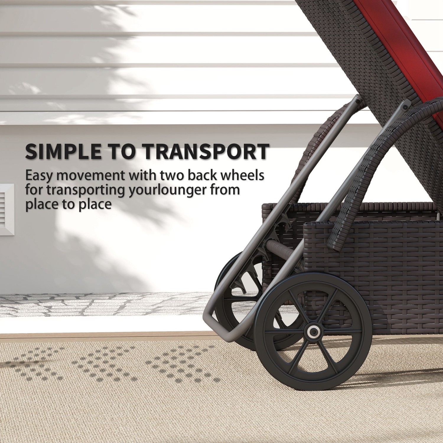 Chaise longue en osier Outsunny, chaise longue d'extérieur, chaise longue de patio en rotin PE avec appuie-tête, dossier réglable en hauteur à 5