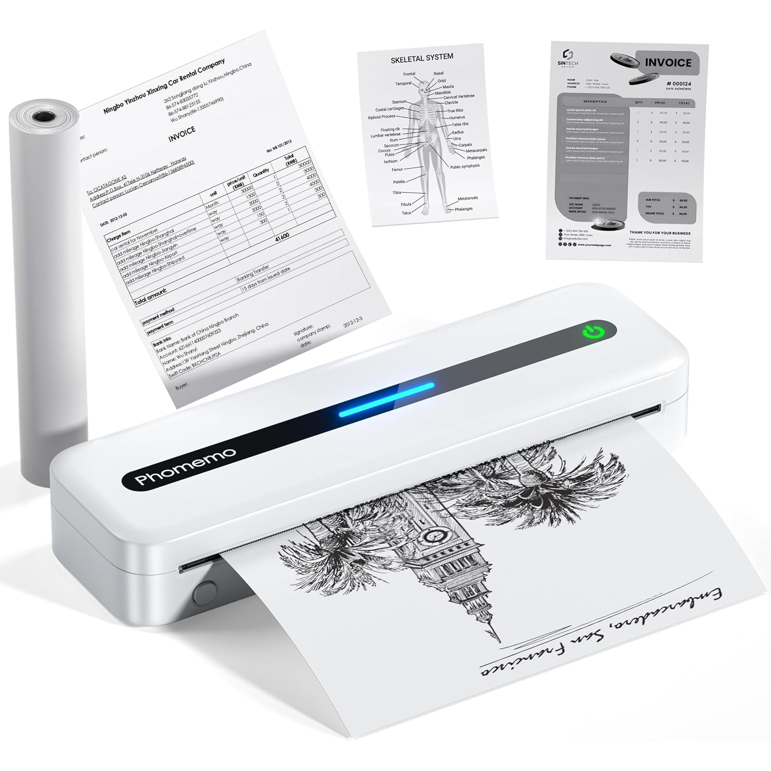 Phomemo M832 All-in-one Thermal Printer for A4 and leller size - with one roll paper inside