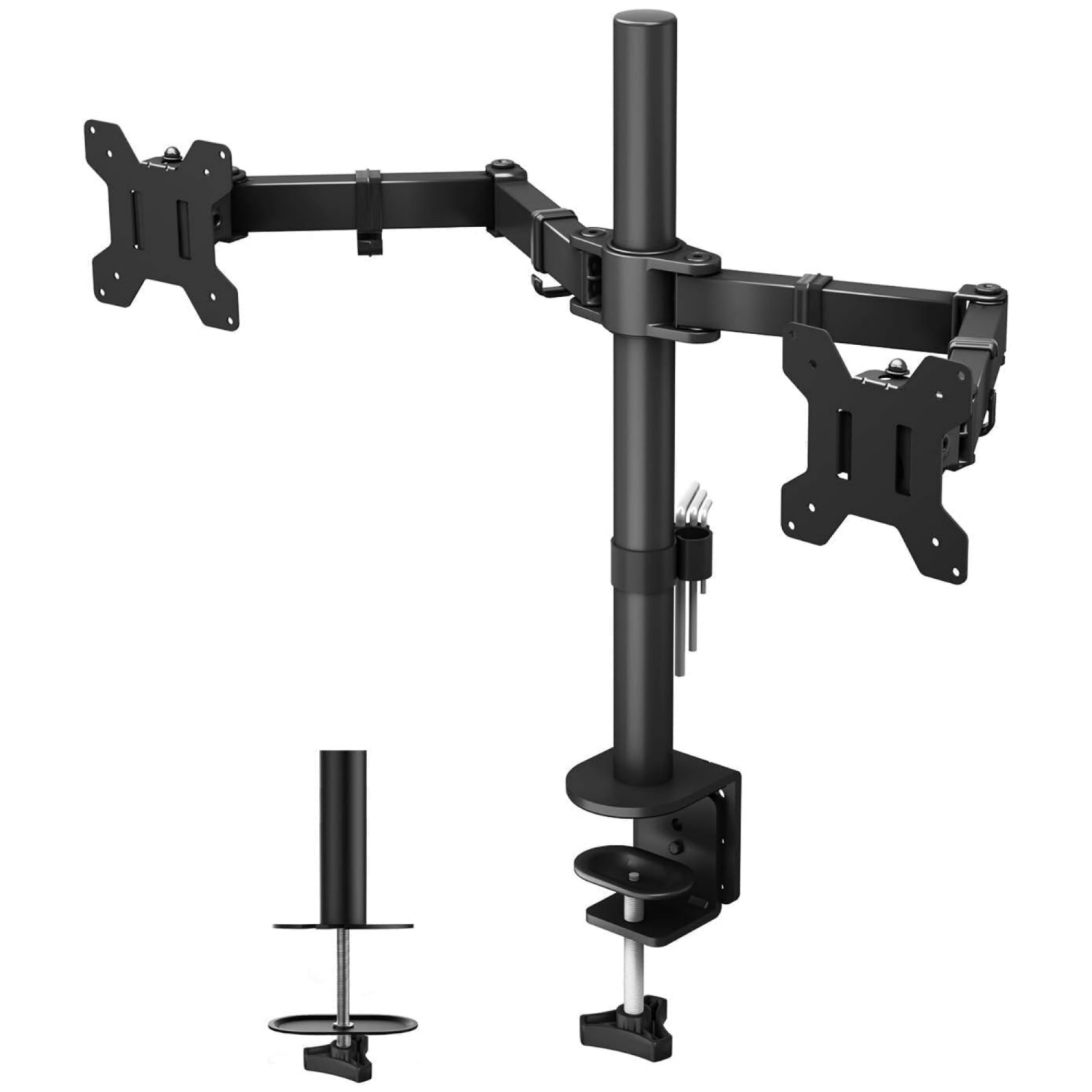 Dual Monitor Stand for 13-27 inch Screens, Ergonomic Double Monitor Mount Stands, Height Adjustable Dual Monitor Arm Bracket Tilt 90° Swivel 180° Rotate 360°, VESA 75/100 Black