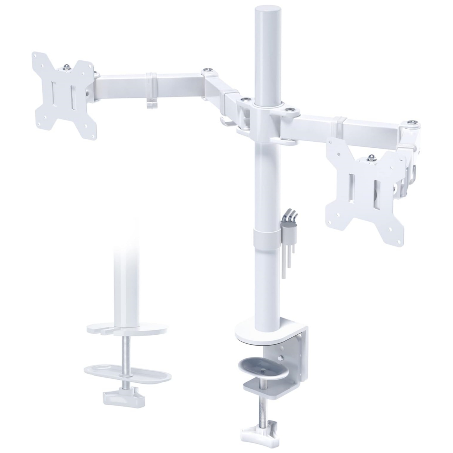 Dual Monitor Stand for 13-27 inch Screens, Ergonomic Double Monitor Mount Stands, Height Adjustable Dual Monitor Arm Bracket Tilt 90° Swivel 180° Rotate 360°, VESA 75/100 White