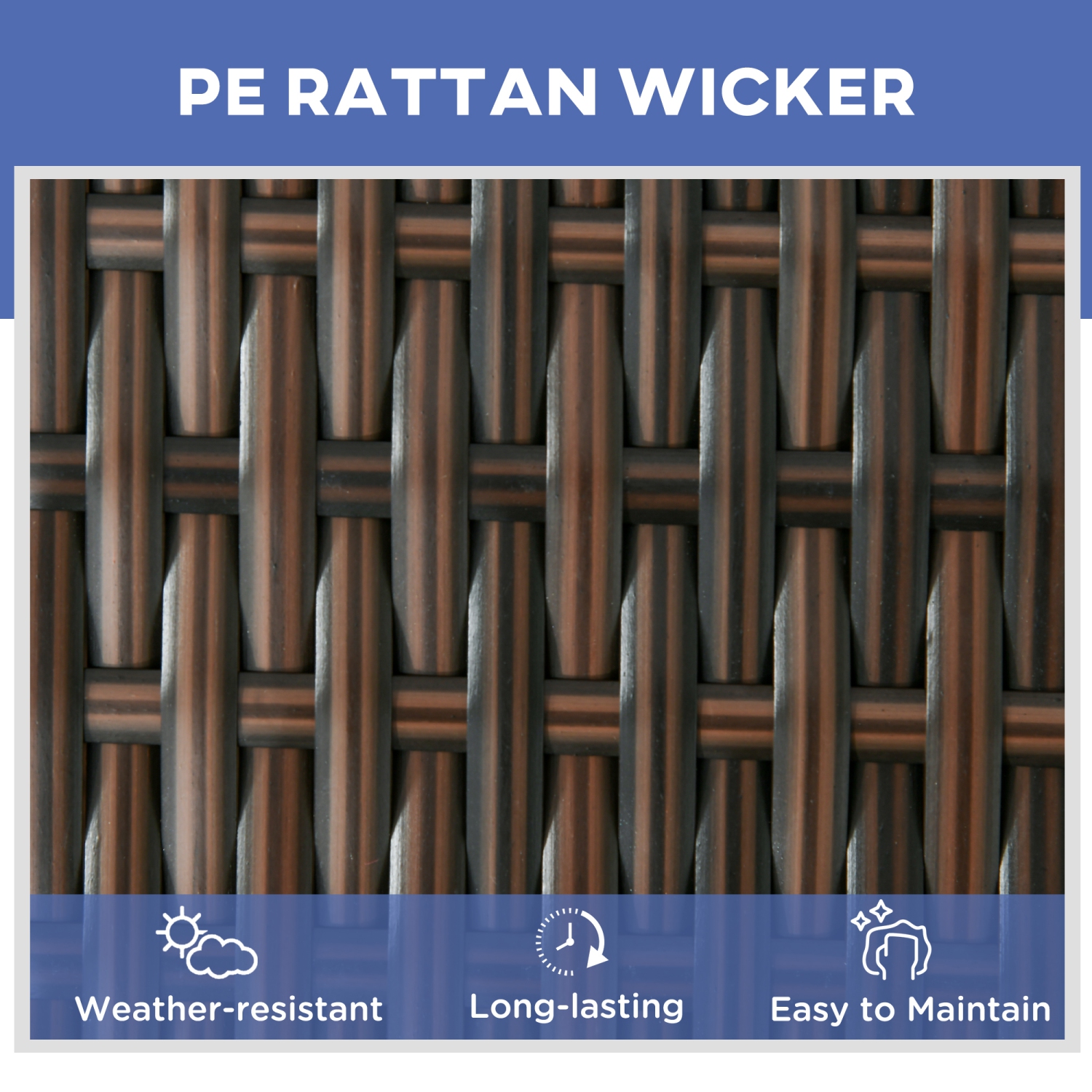 Ensemble de 3 chaises longues en osier Outsunny avec table, ensemble de chaises longues d'extérieur en rotin PE avec coussins, roulettes, dossier