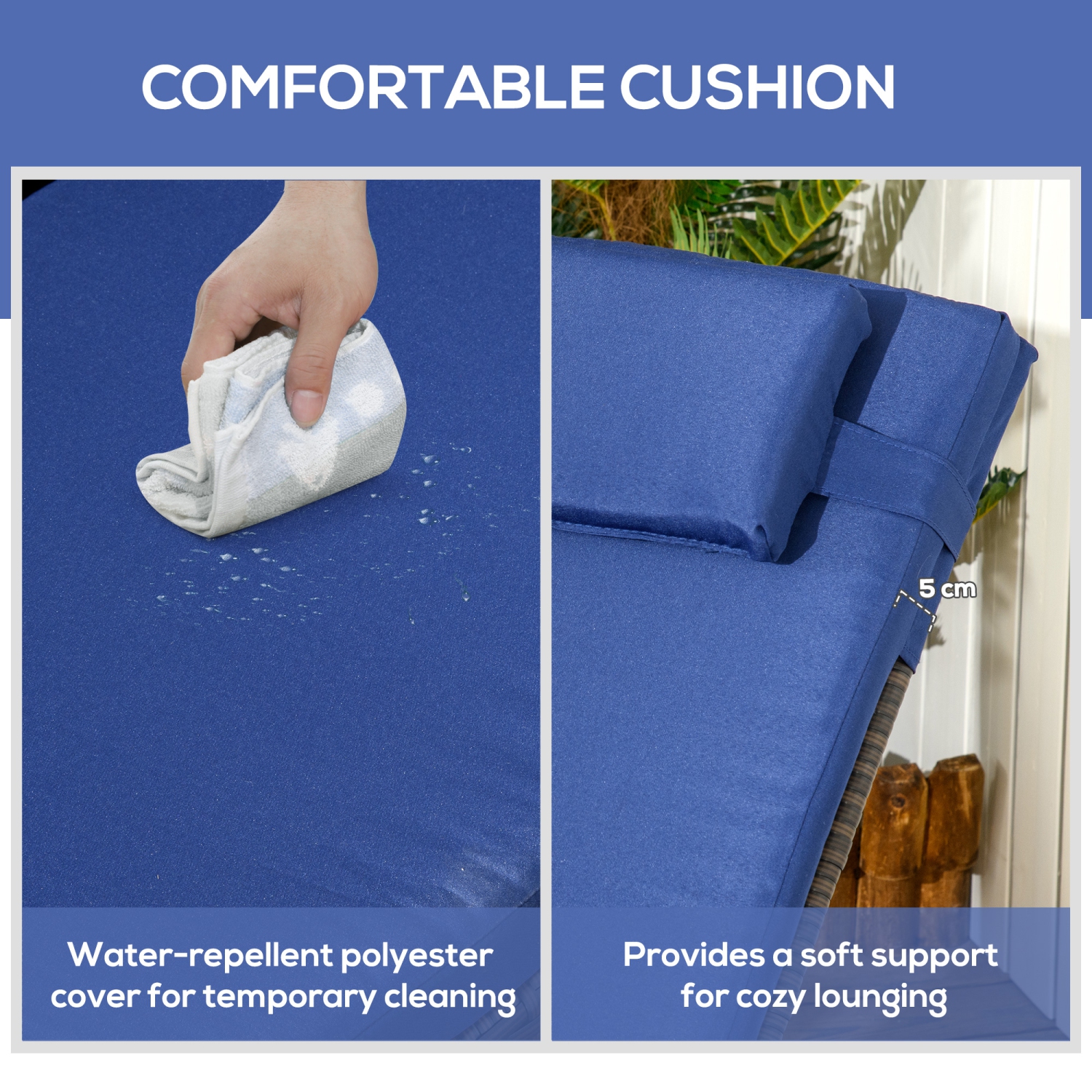 Ensemble de 3 chaises longues en osier Outsunny avec table, ensemble de chaises longues d'extérieur en rotin PE avec coussins, roulettes, dossier