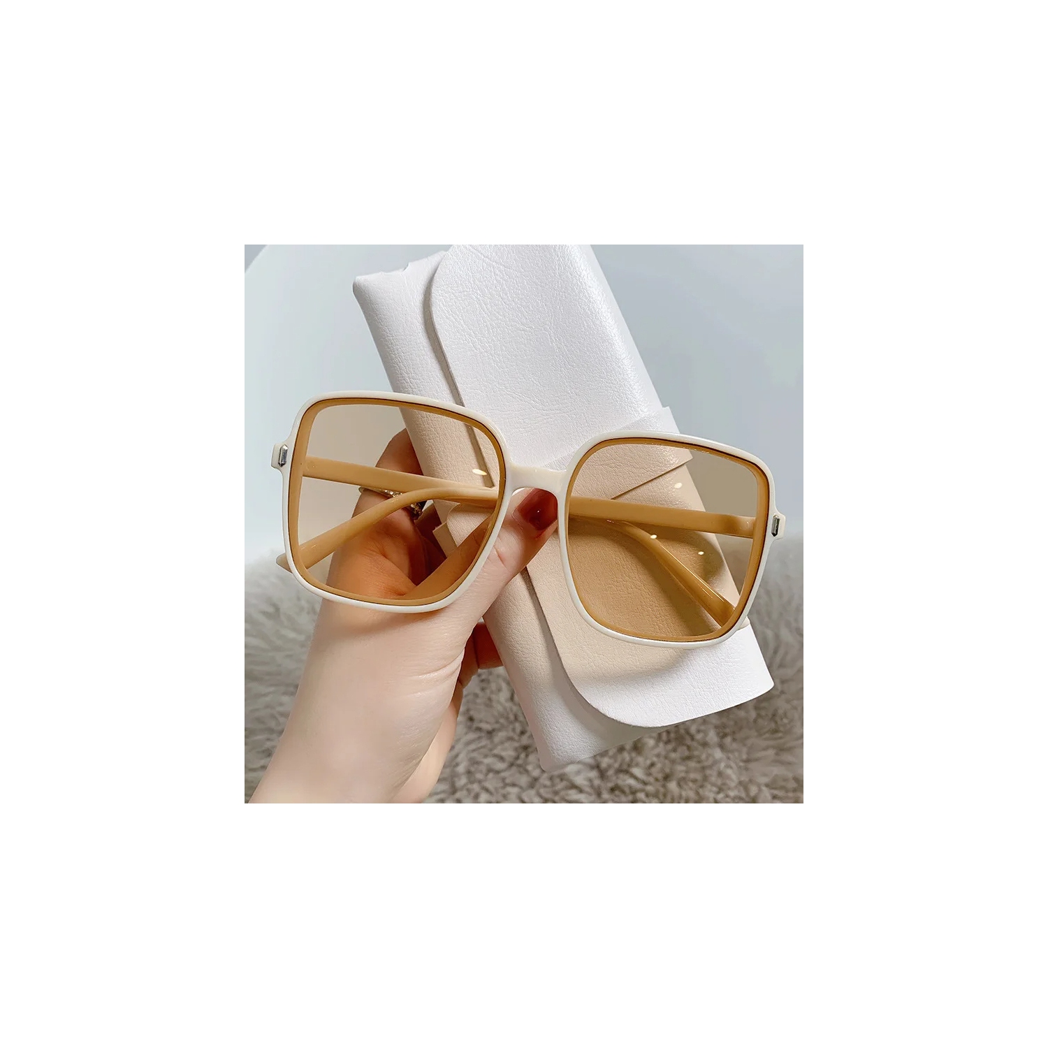 Riz Nail Square Lunettes de soleil Gradient Color 2025 Nouvelles lunettes de soleil pour Femme Trend Anti-UV Retro Sunglasses - Blanc