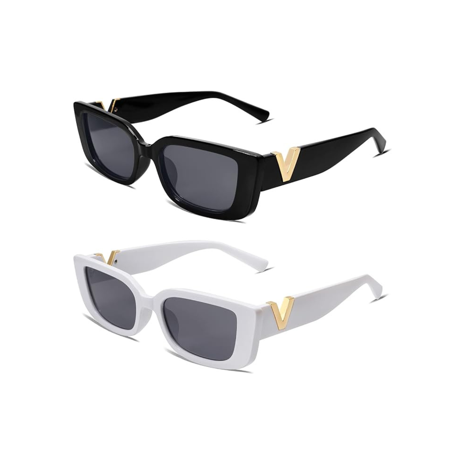 2 Pack Rectangle Sunglasses for Women 90s Retro Trendy Y2K Aesthetic Vintage Square Sunglasses AR82037