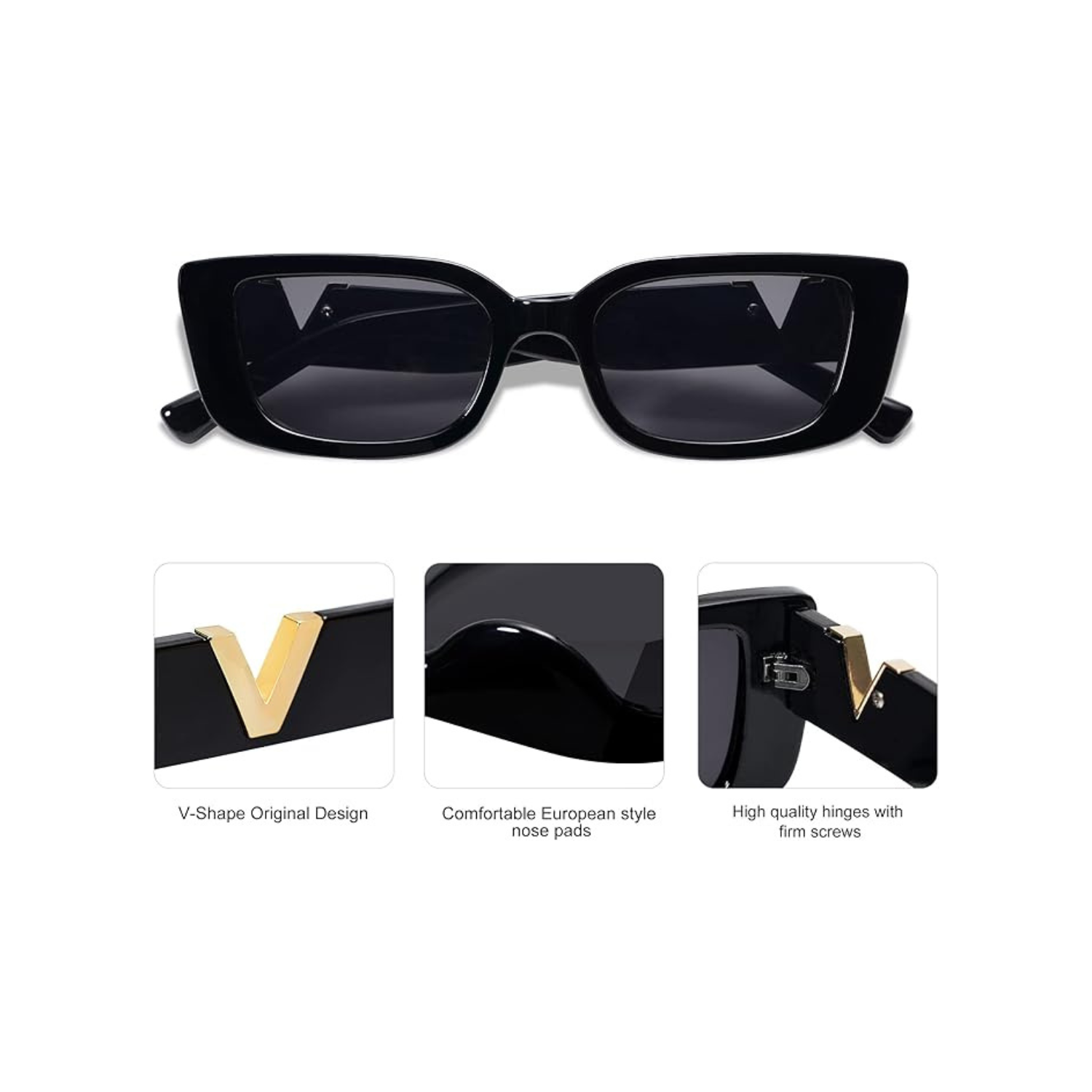 2 Pack Rectangle Sunglasses for Women 90s Retro Trendy Y2K Aesthetic Vintage Square Sunglasses AR82037