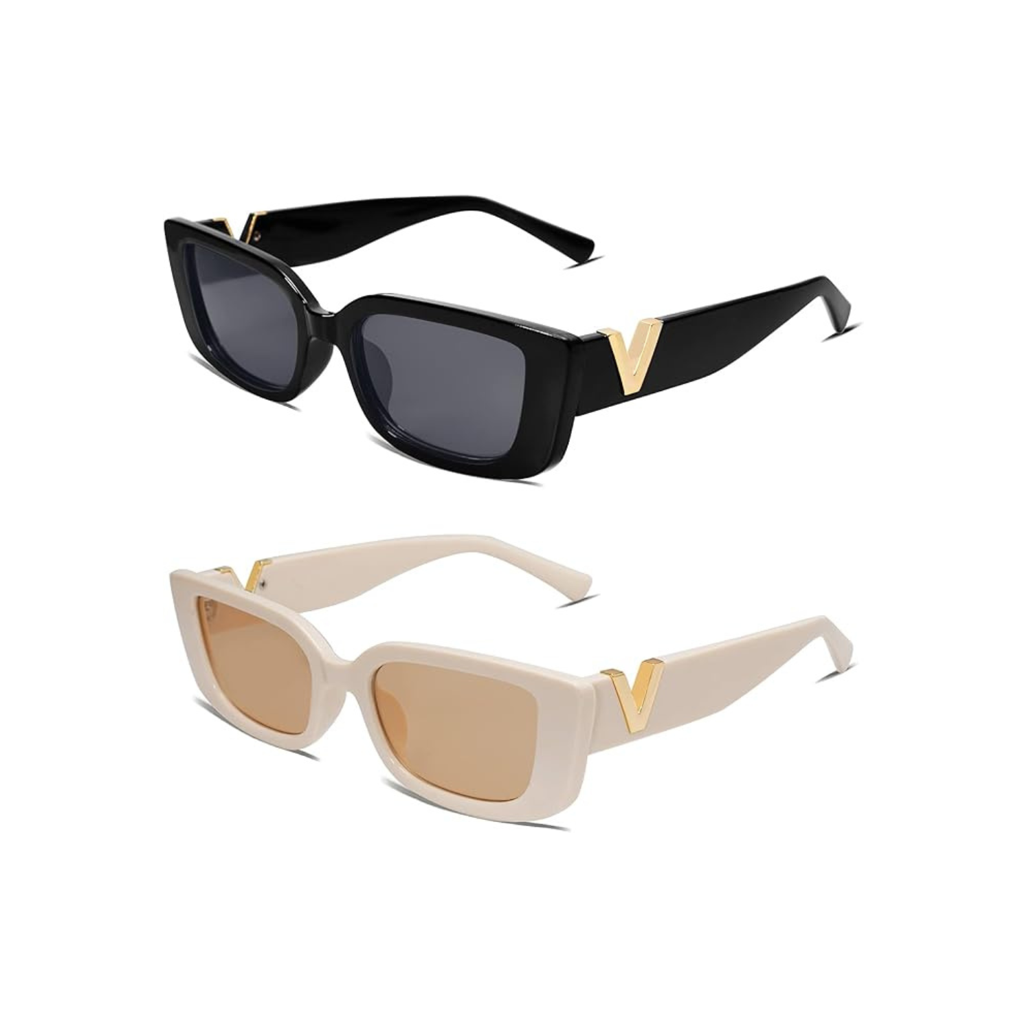 2 Pack Rectangle Sunglasses for Women 90s Retro Trendy Y2K Aesthetic Vintage Square Sunglasses AR82037