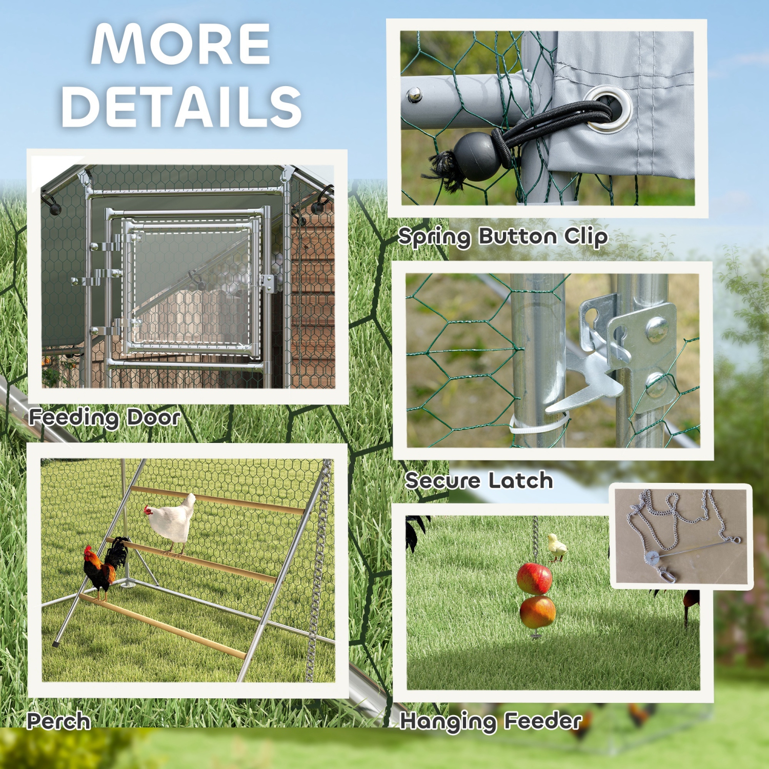 PawHut Chicken Run, Large Metal Chicken Coop with Feeding Door, Waterproof & UV-Resistant Cover, Hanging Feeder, Perch, Poultry Cage for Outdoor,
