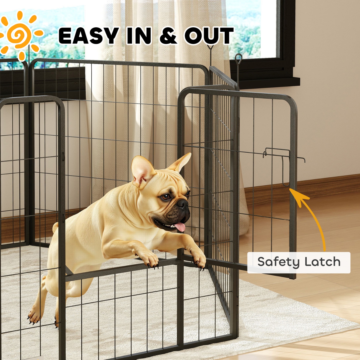 PawHut Dog Playpen, 31.5"W Heavy-Duty Metal Puppy Play Pen, Pet Exercise Fences for Outside and Indoor, DIY Design with Door for Medium Dogs, 6