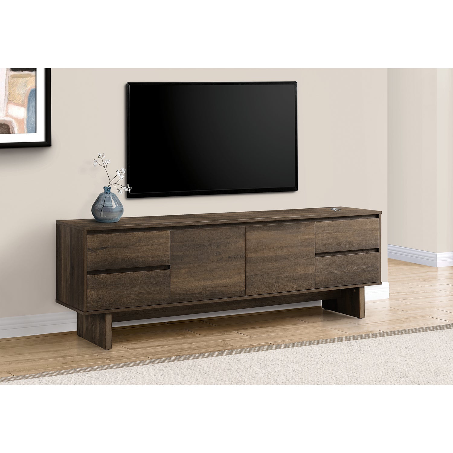 Monarch Specialties I 2718 - Tv Stand, 72 Inch, Console, Media Entertainment Center, Storage Drawers, Storage Cabinet, Brown Laminate, Transitional