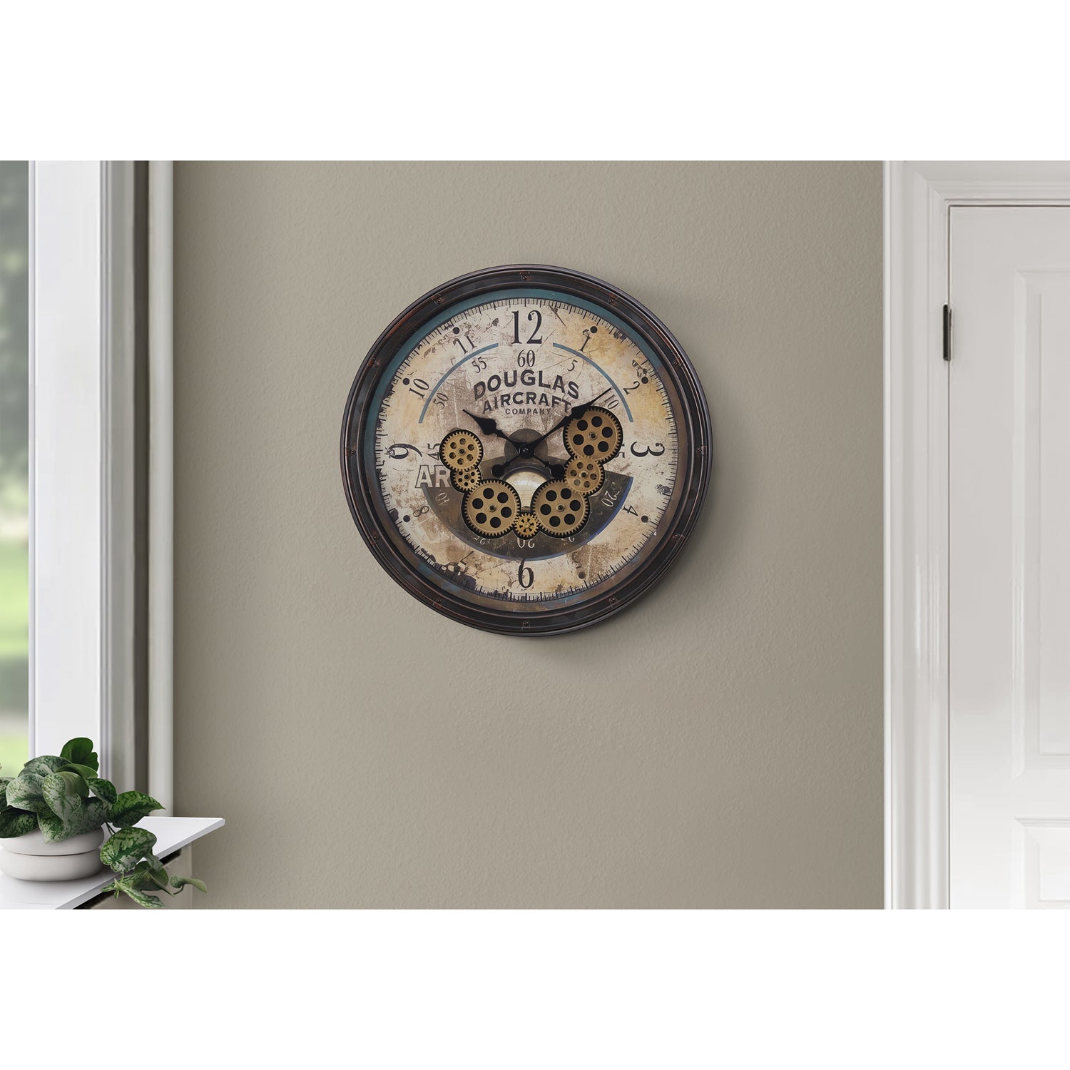 Monarch Specialties I 9061 - Clocks, 20" Round, Gear Mechanism, Wall Clock, Brown, Transitional