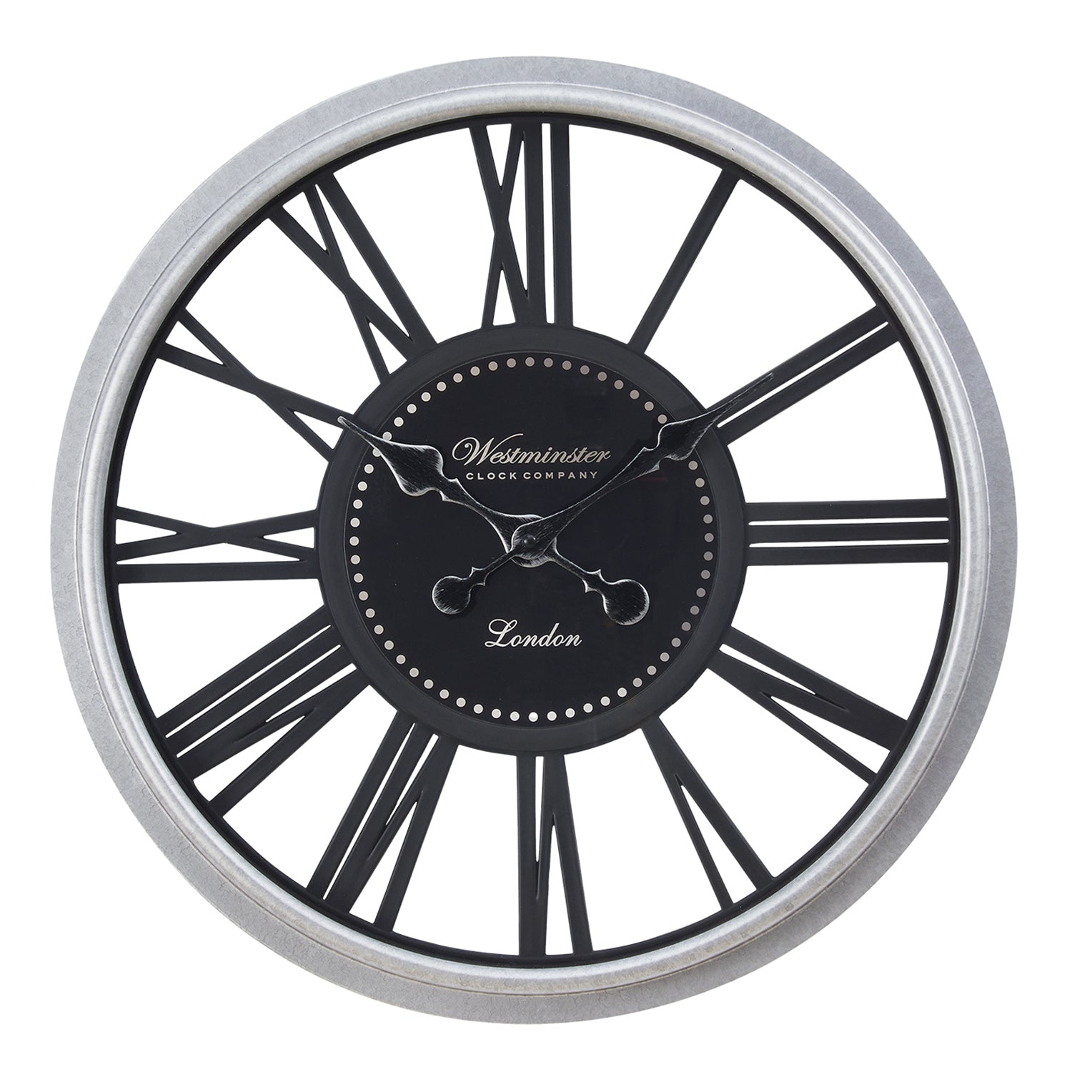 Monarch Specialties I 9056 - Clocks, 20" Round, Wall Clock, Black, Silver, Transitional