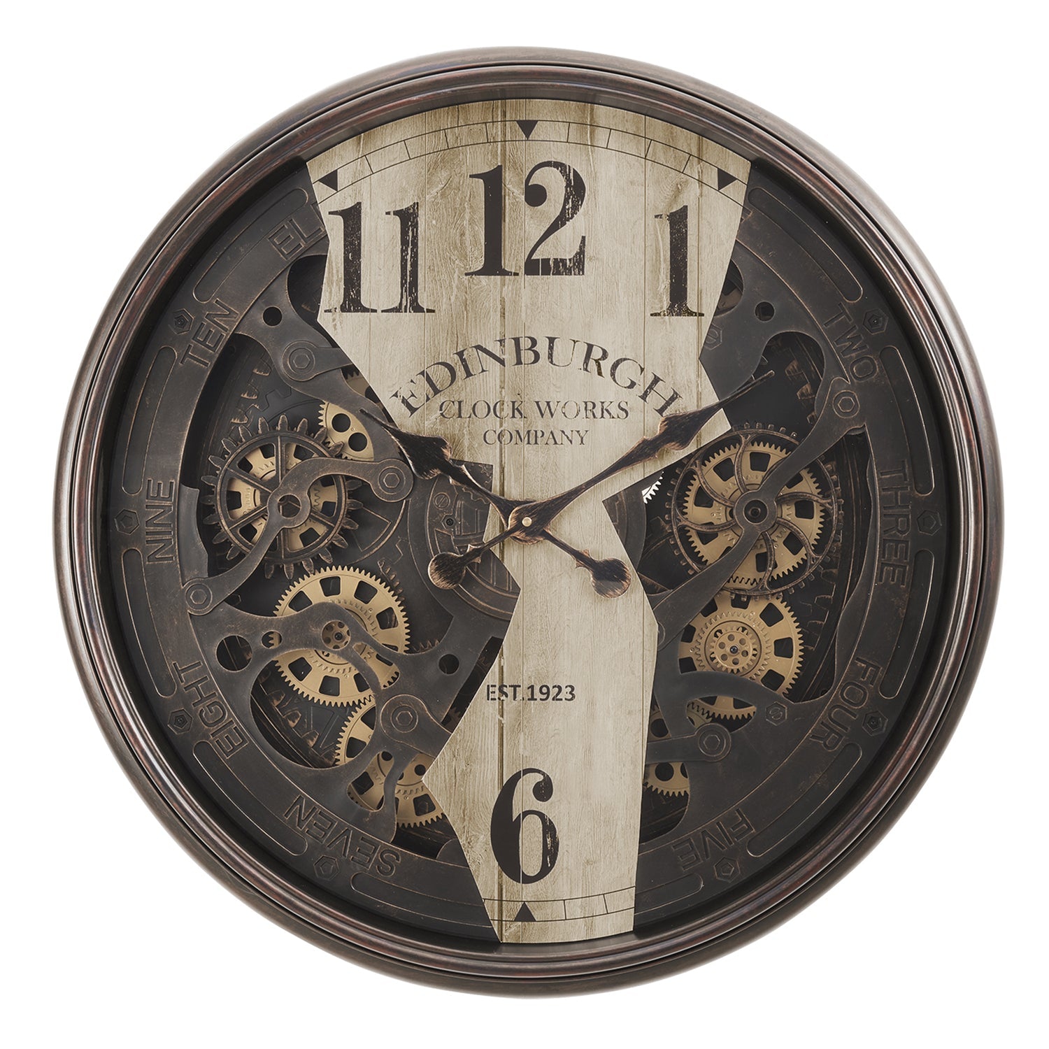 Monarch Specialties I 9023 - Clocks, 30" Round, Wall Clock, Gear Mechanism, Brown, Transitional