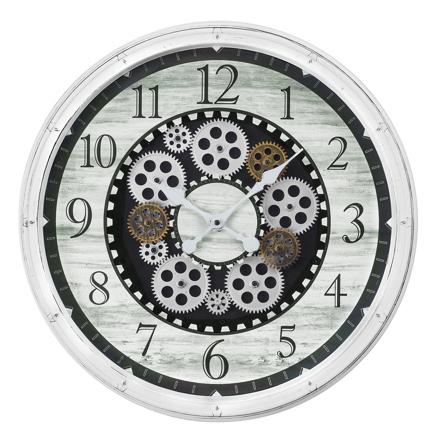 Monarch Specialties I 9059 - Clocks, 20" Round, Gear Mechanism, Wall Clock, Antique White, Transitional