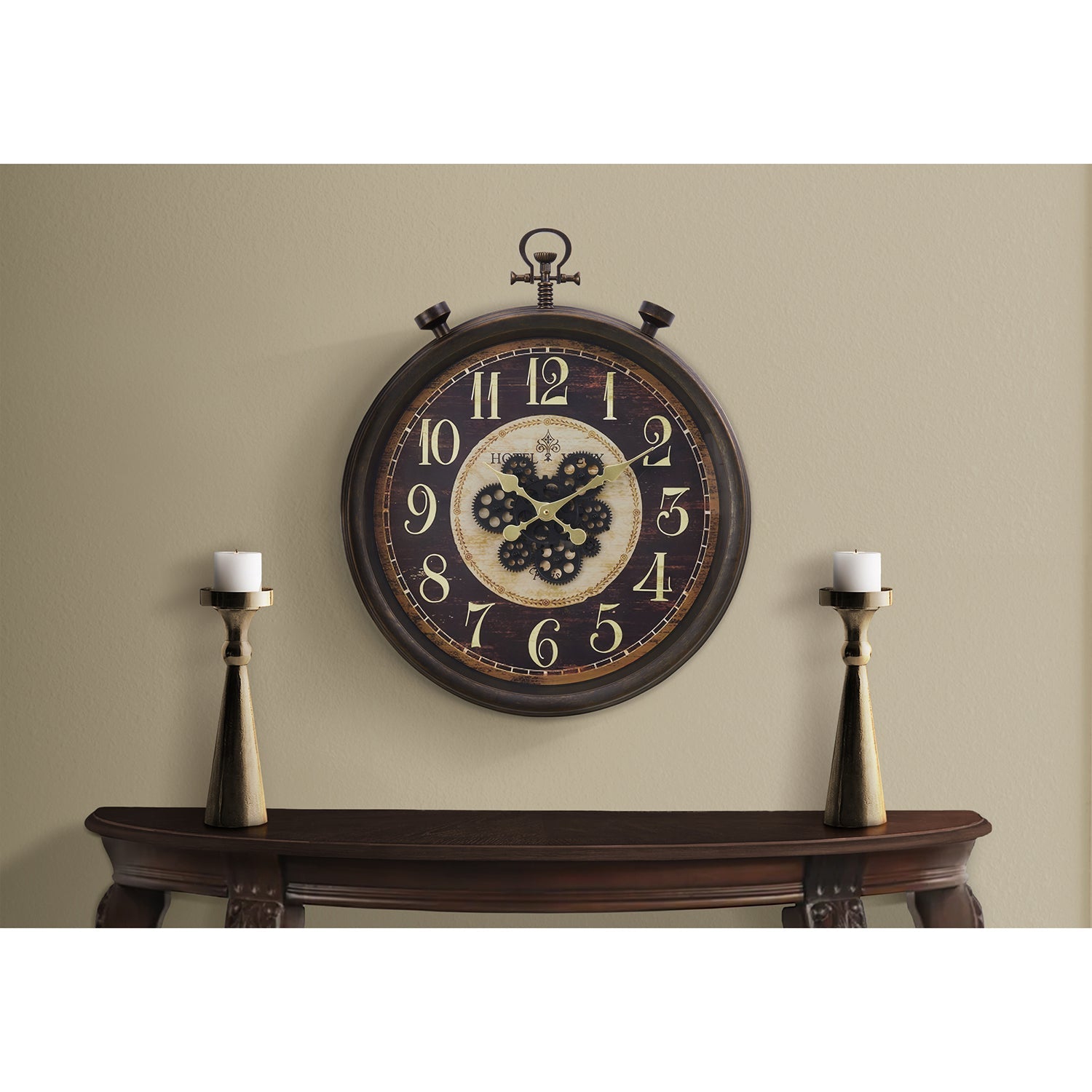 Monarch Specialties I 9074 - Clocks, 24" Round, Gear Mechanism, Wall Clock, Brown, Traditional