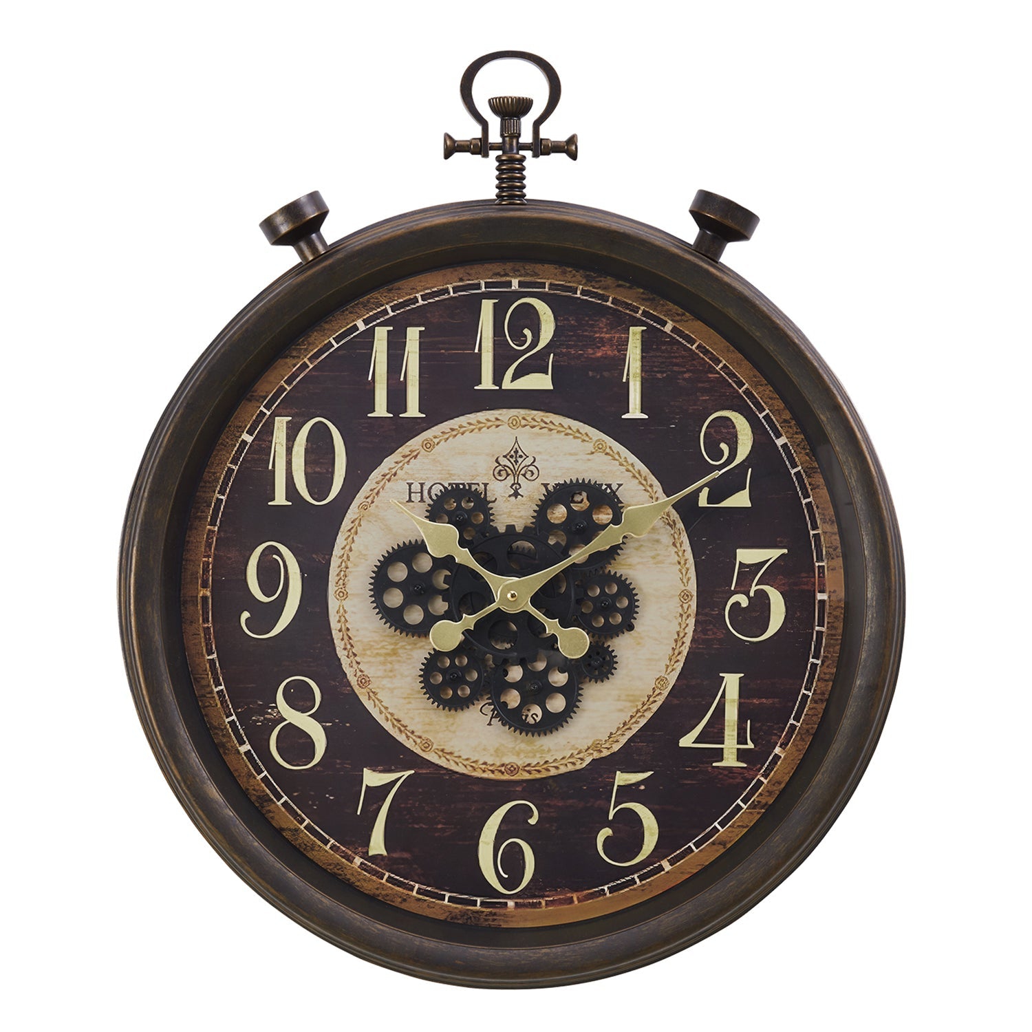 Monarch Specialties I 9074 - Clocks, 24" Round, Gear Mechanism, Wall Clock, Brown, Traditional