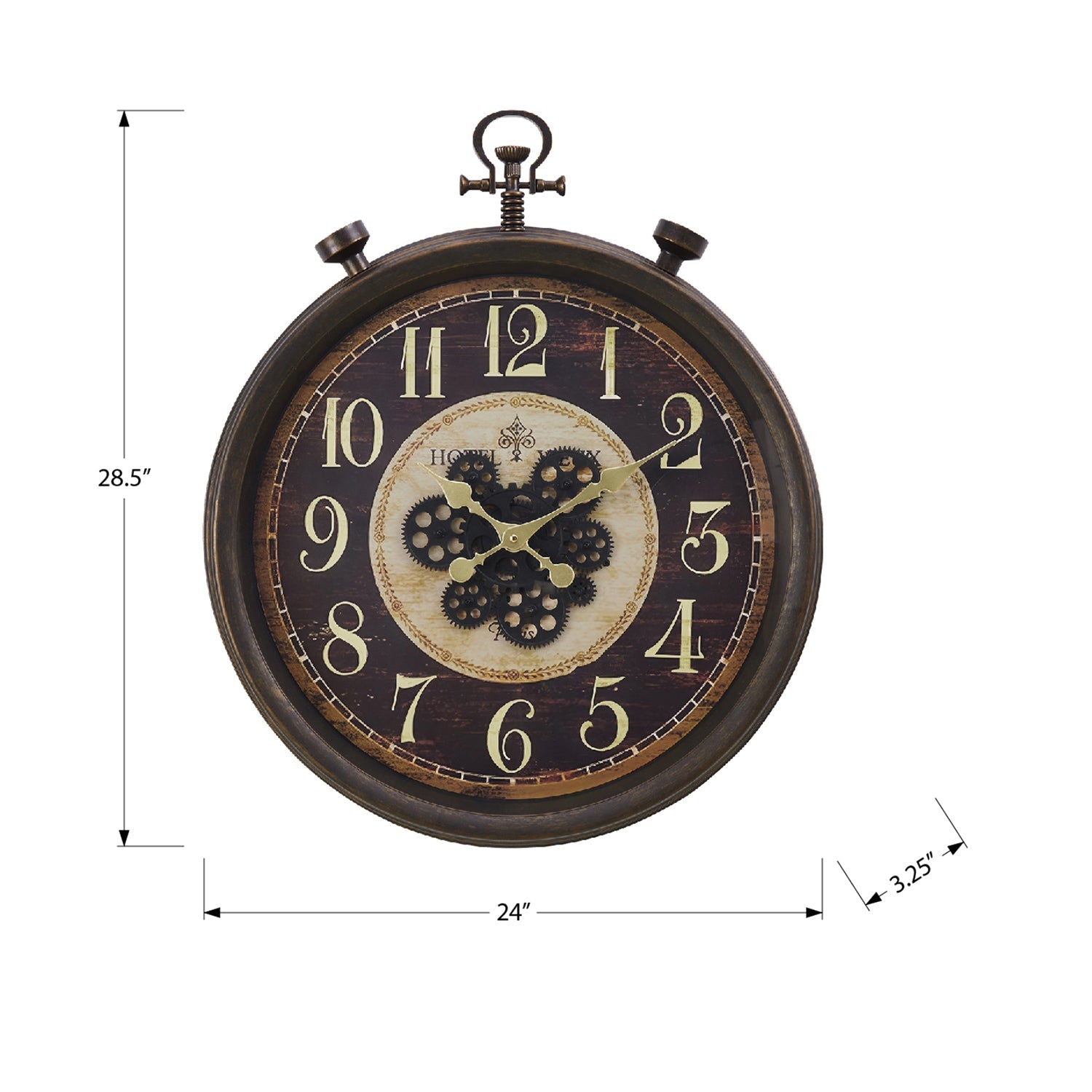 Monarch Specialties I 9074 - Clocks, 24" Round, Gear Mechanism, Wall Clock, Brown, Traditional