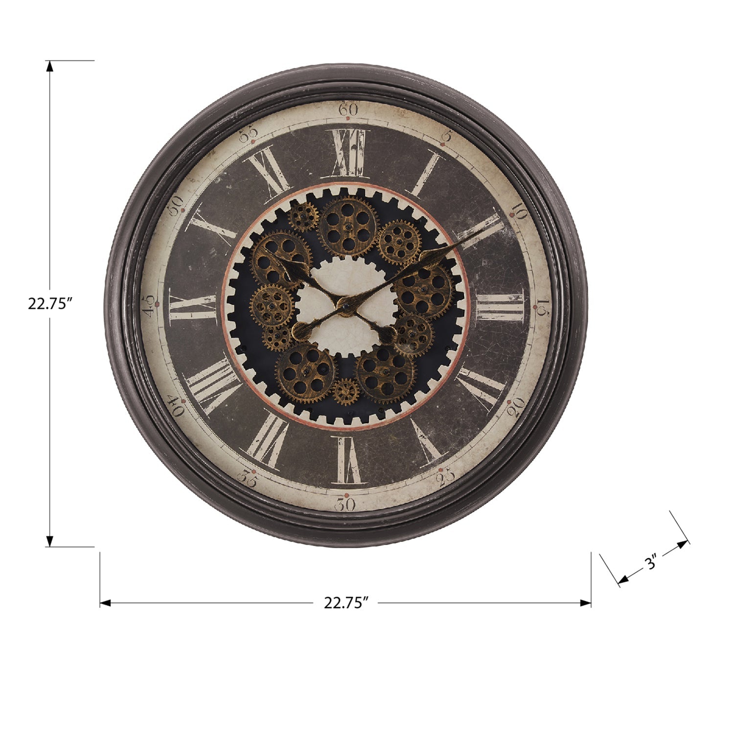 Monarch Specialties I 9070 - Clocks, 23" Round, Gear Mechanism, Wall Clock, Brown, Transitional