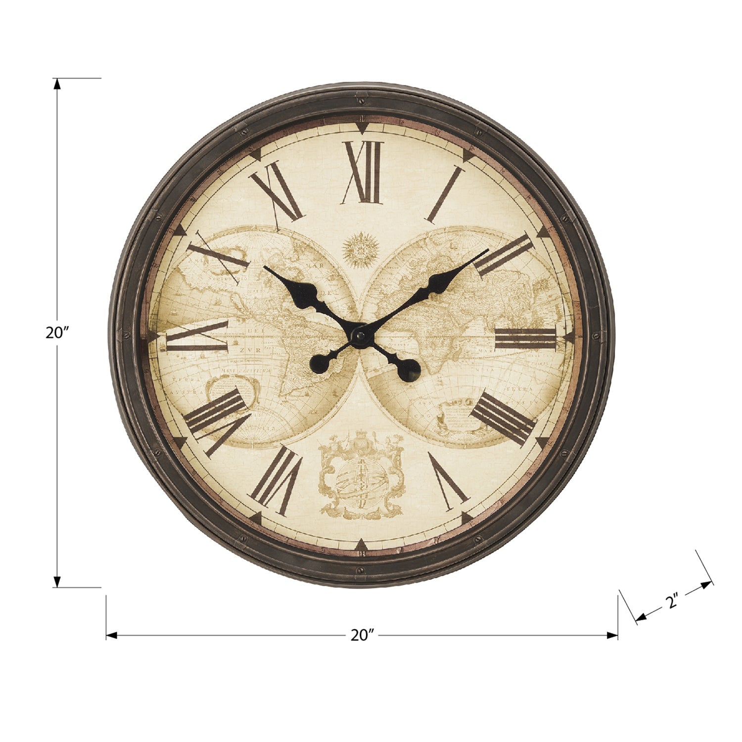 Monarch Specialties I 9048 - Clocks, 20" Round, Wall Clock, Antique Brown, Transitional