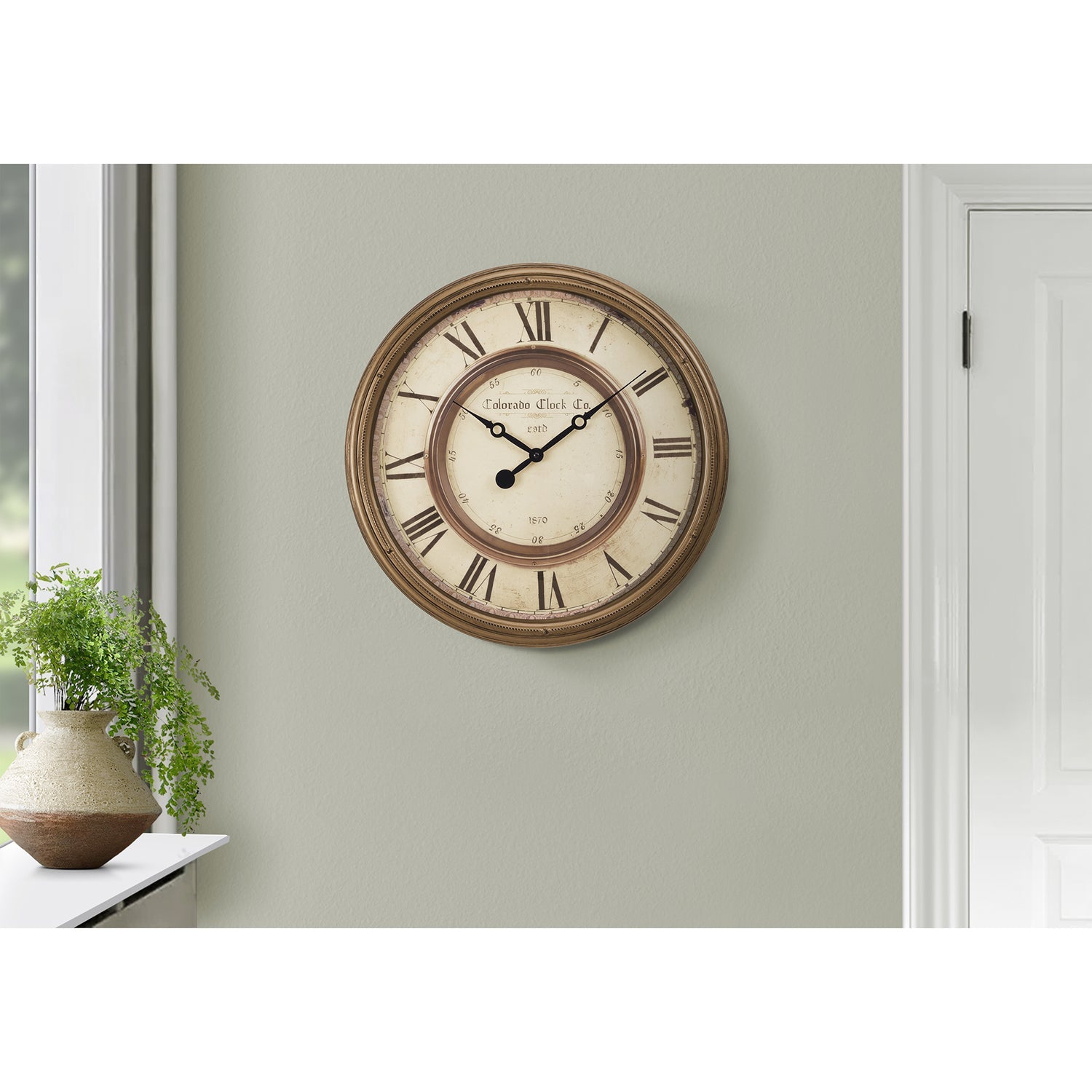 Monarch Specialties I 9047 - Clocks, 20" Round, Wall Clock, Antique Brown, Transitional