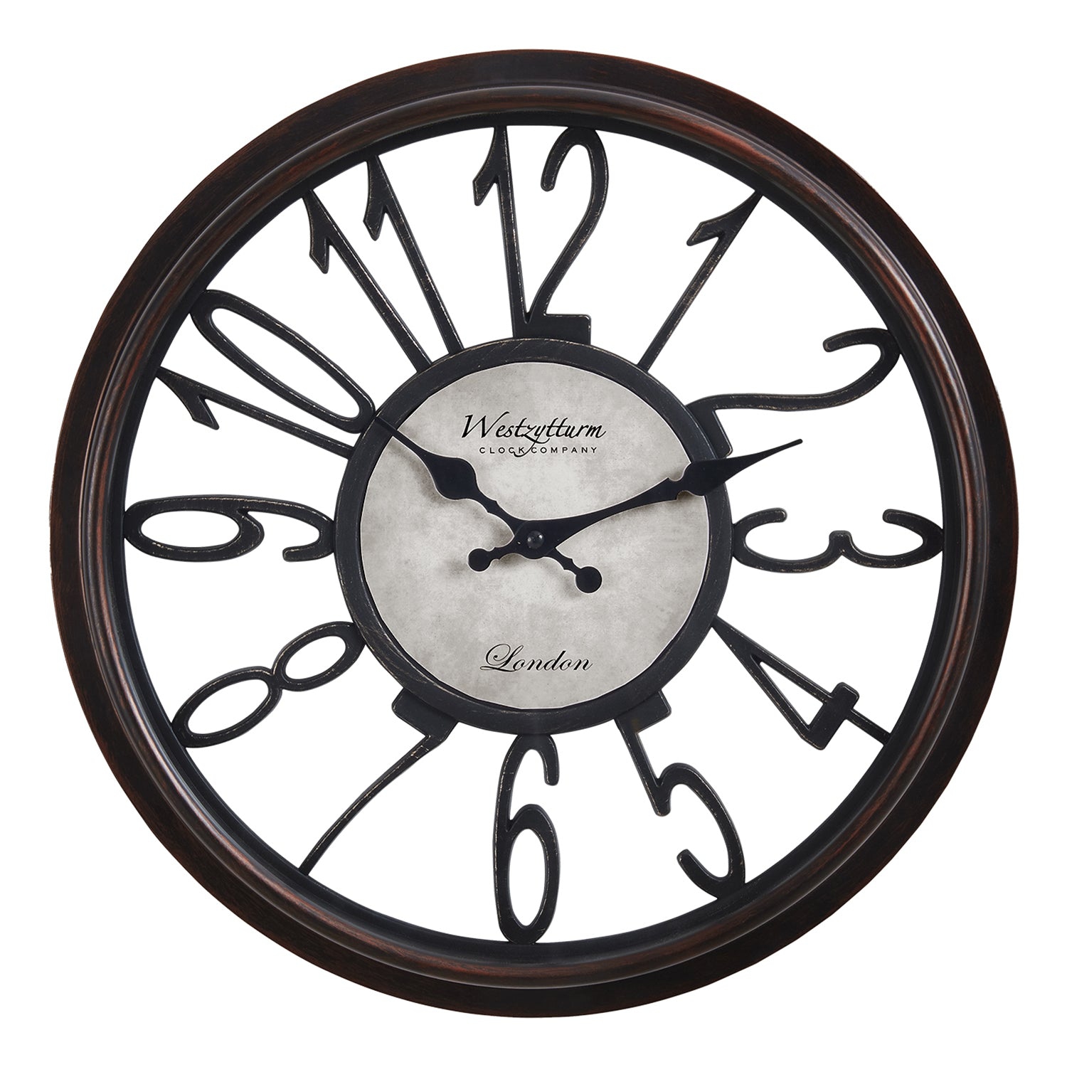 Monarch Specialties I 9084 - Clocks, 16" Round, Wall Clock, Antique Brown, Transitional
