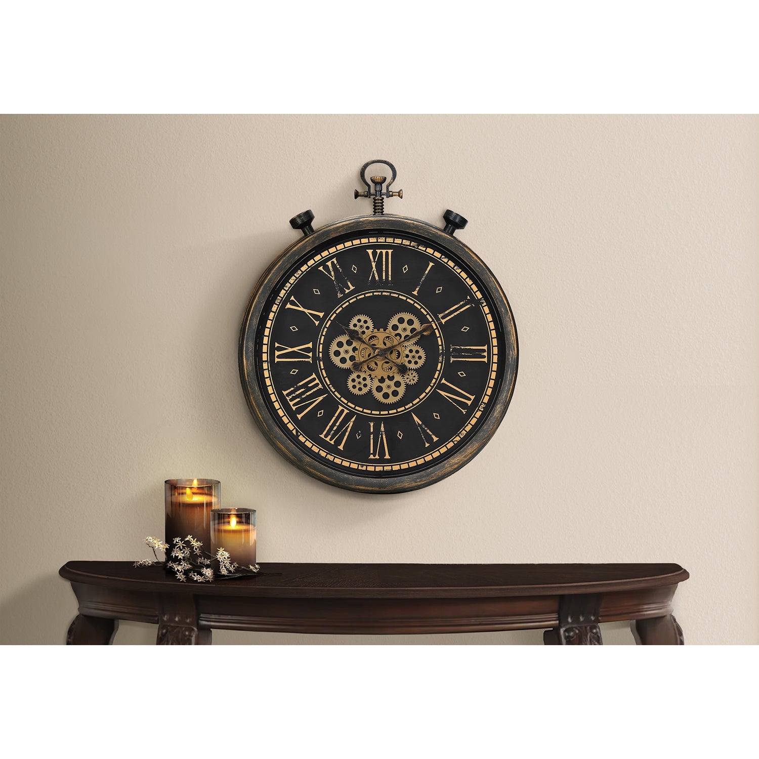 Monarch Specialties I 9073 - Clocks, 24" Round, Gear Mechanism, Wall Clock, Brown, Transitional
