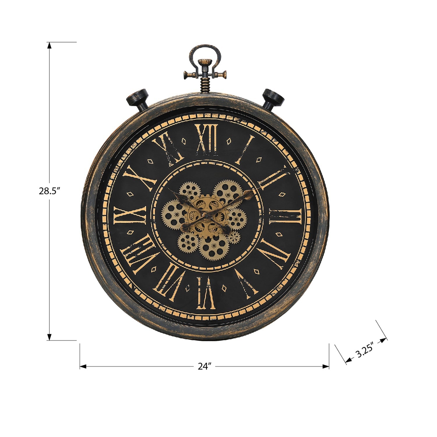 Monarch Specialties I 9073 - Clocks, 24" Round, Gear Mechanism, Wall Clock, Brown, Transitional