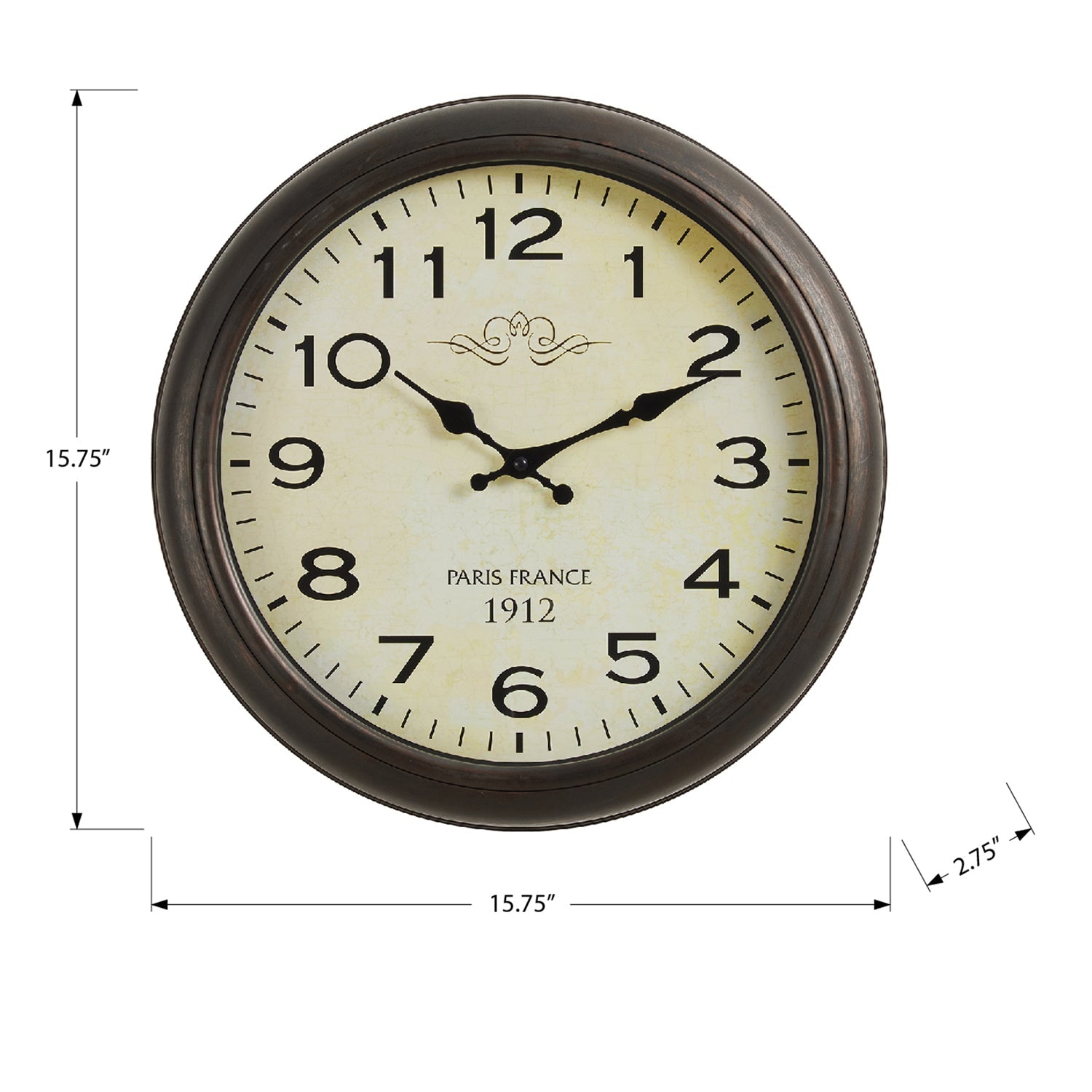 Monarch Specialties I 9080 - Clocks, 16" Round, Wall Clock, Antique Brown, Transitional