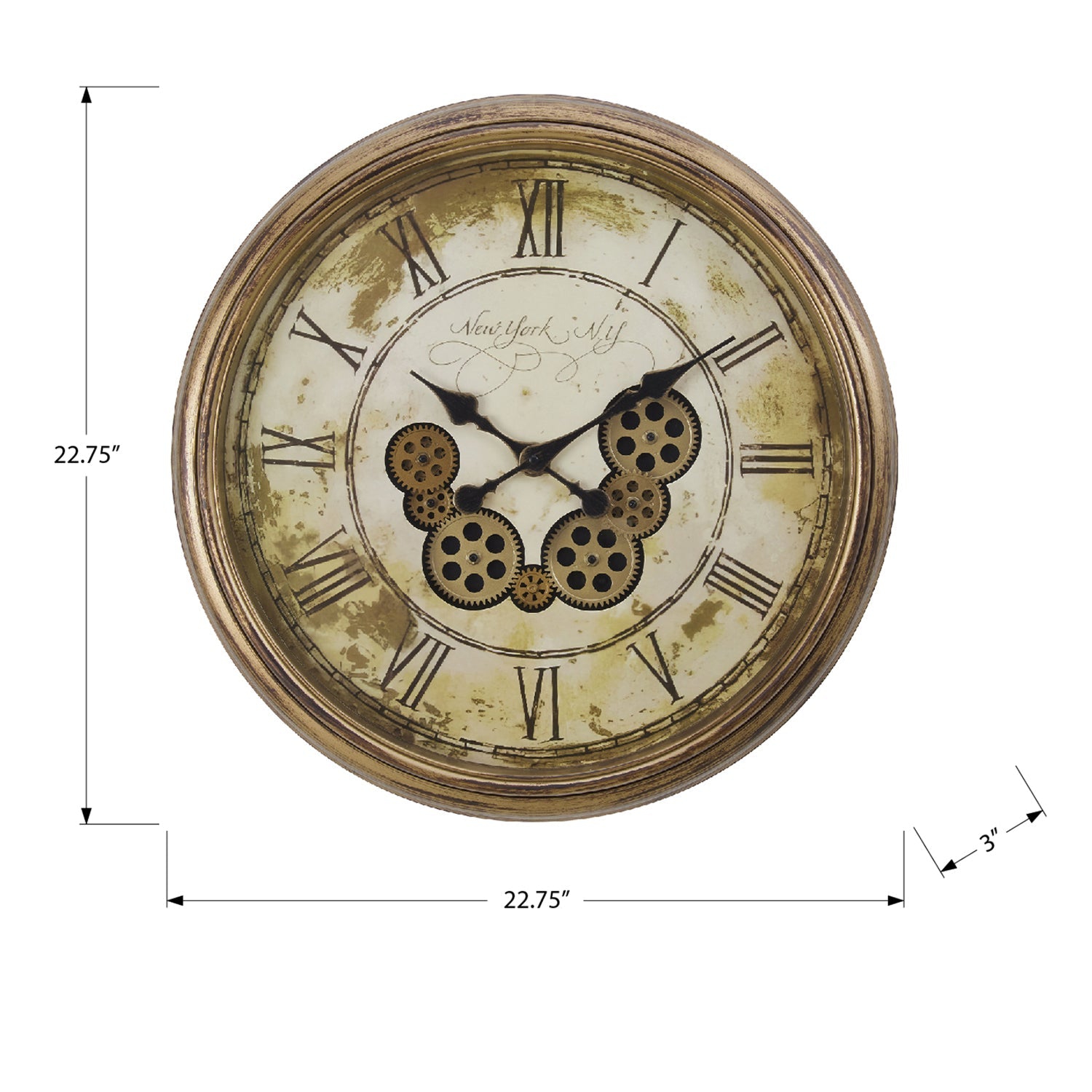 Monarch Specialties I 9071 - Clocks, 23" Round, Gear Mechanism, Wall Clock, Antique Brown, Transitional