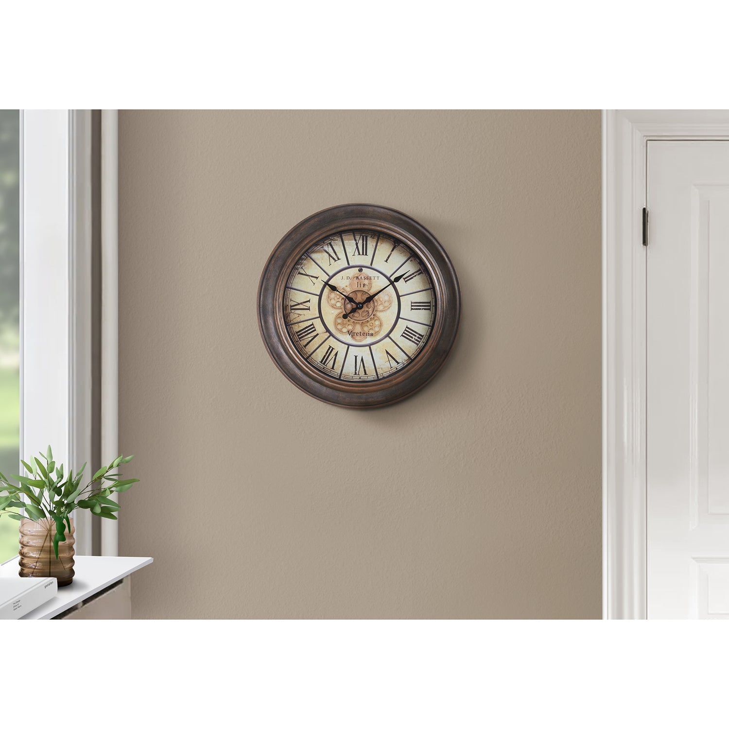 Monarch Specialties I 9081 - Clocks, 15" Round, Wall Clock, Antique Brown, Transitional