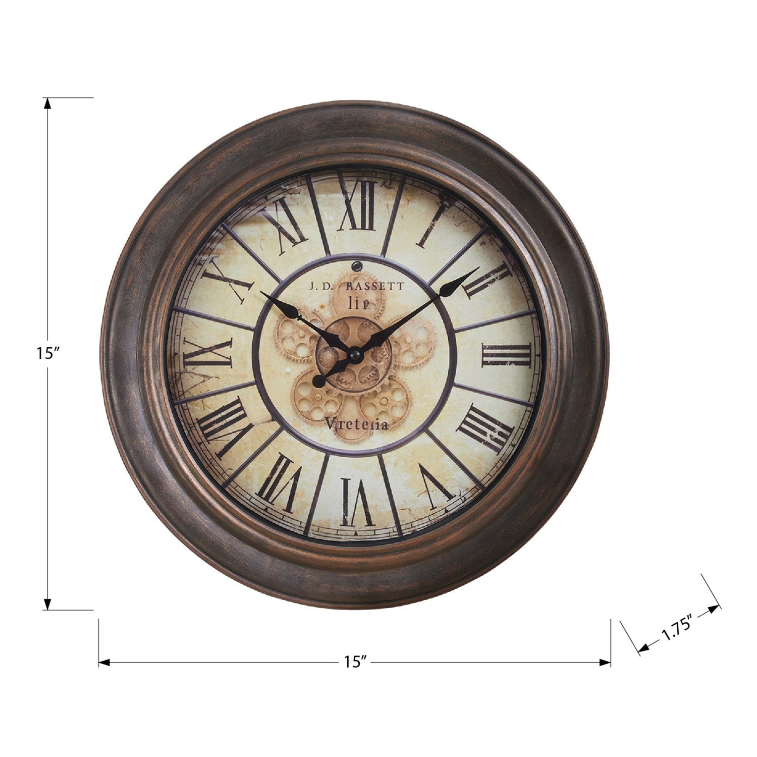 Monarch Specialties I 9081 - Clocks, 15" Round, Wall Clock, Antique Brown, Transitional