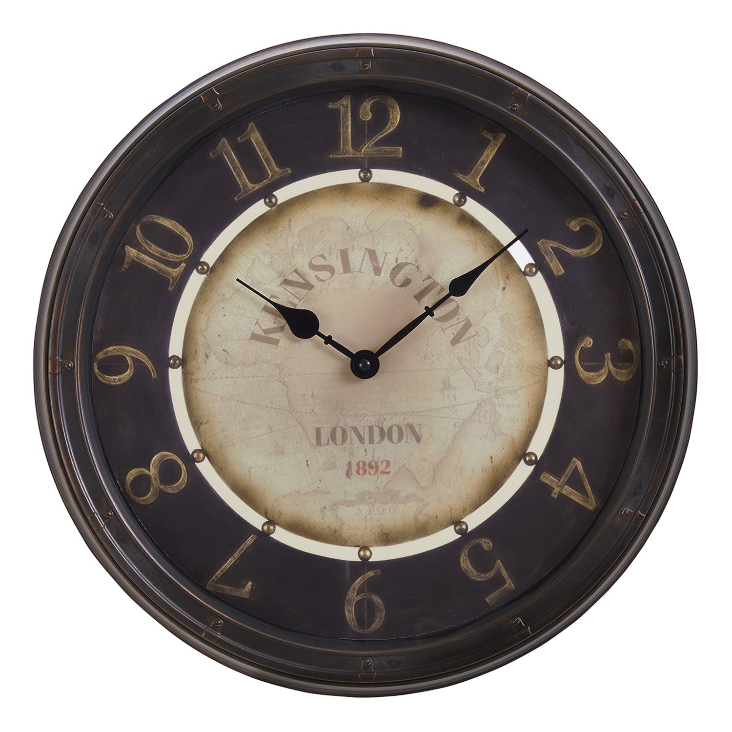 Monarch Specialties I 9082 - Clocks, 16" Round, Wall Clock, Antique Brown, Transitional