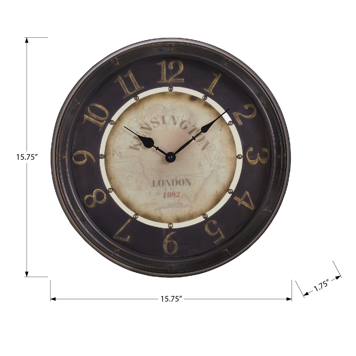 Monarch Specialties I 9082 - Clocks, 16" Round, Wall Clock, Antique Brown, Transitional