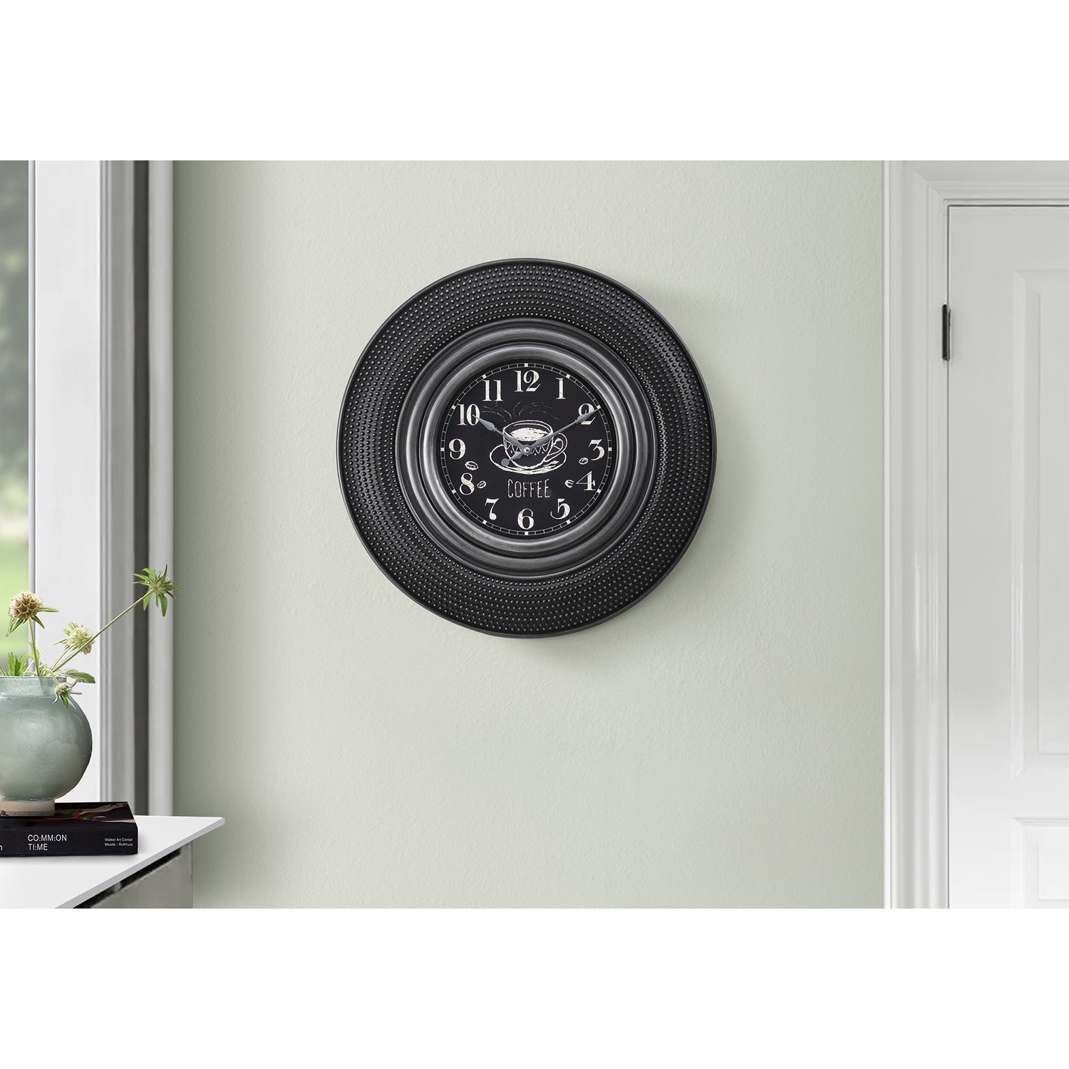 Monarch Specialties I 9044 - Clocks, 20" Round, Charcoal Grey, Transitional