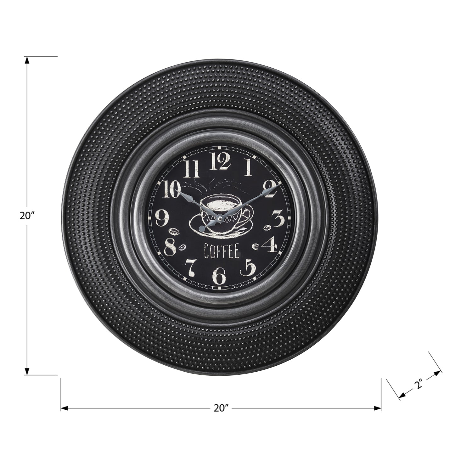 Monarch Specialties I 9044 - Clocks, 20" Round, Charcoal Grey, Transitional