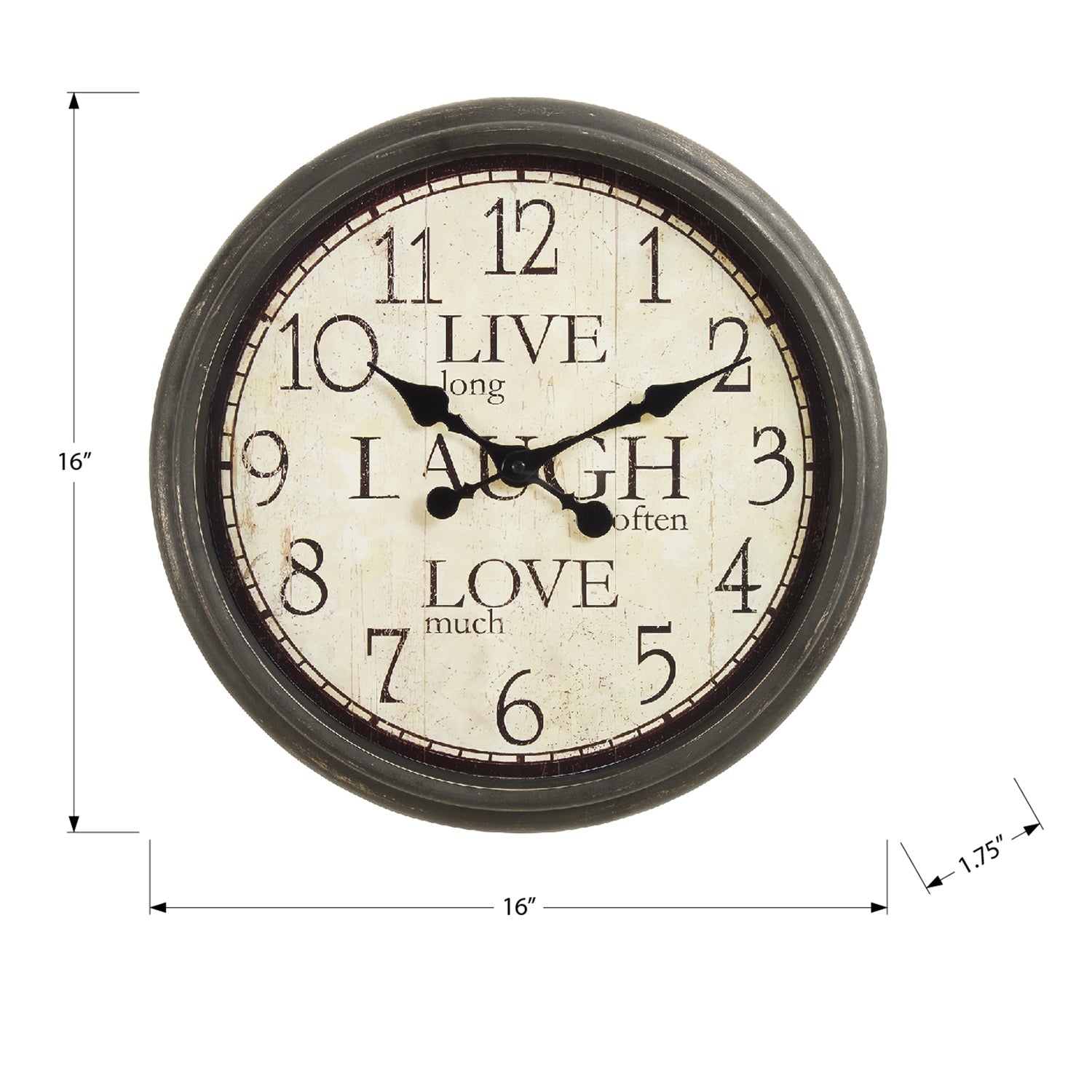 Monarch Specialties I 9085 - Clocks, 16" Round, Wall Clock, Antique Brown, Transitional