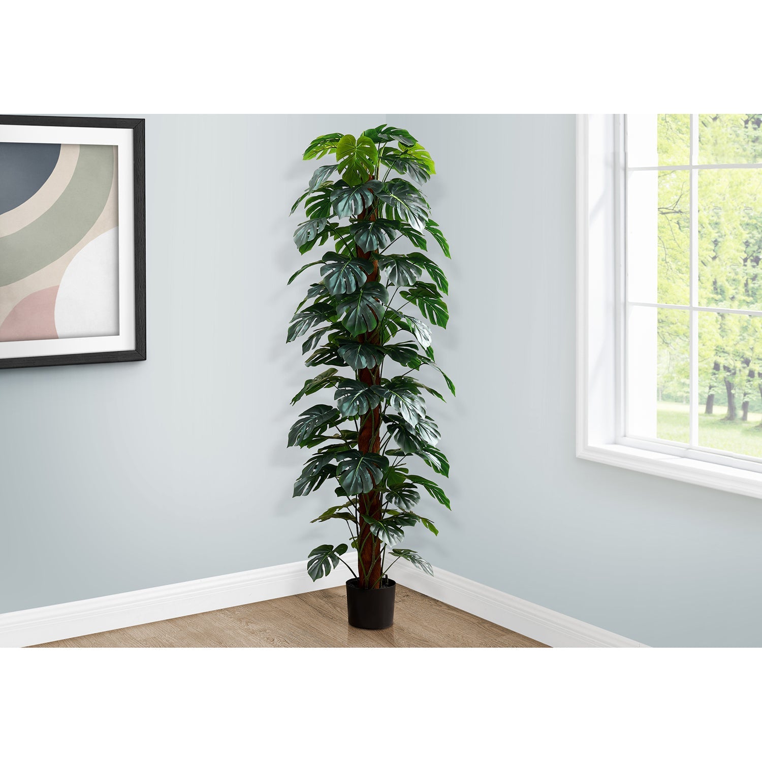 Monarch Specialties I 9521 - Artificial Plant, 83" Tall, Monstera Tree, Floor, Indoor, Decorative, Green Leaves, Black Pot"