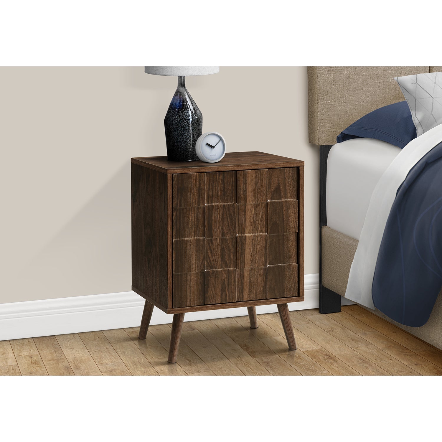 Monarch Specialties I 2788 - Accent Table, End, Side Table, Small, Storage, Lamp, Walnut Laminate, Modern