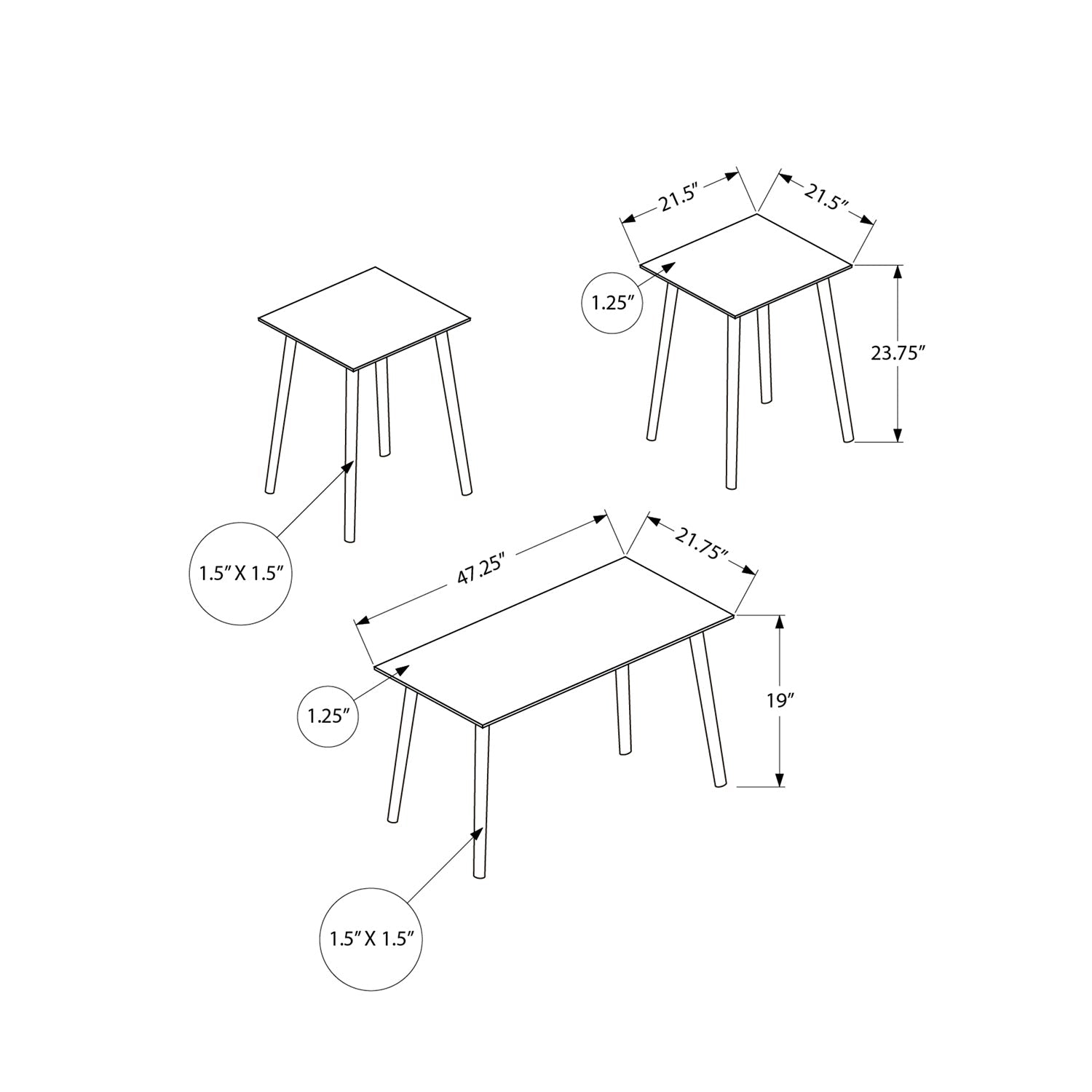 Monarch Specialties I 7899P - Table Set, 3pcs Set, Accent, Coffee, End, Living Room, Dark Walnut, Contemporary, Modern