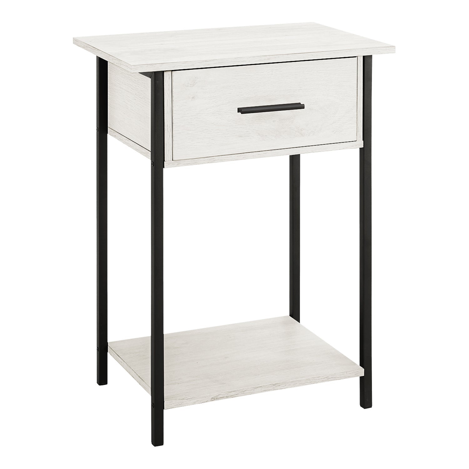 Monarch Specialties I 3817 - Accent Table, 2 Tier, End, Lamp, Living Room, Side Table, Storage Drawer, Small, Washed Oak Laminate, Black Metal,