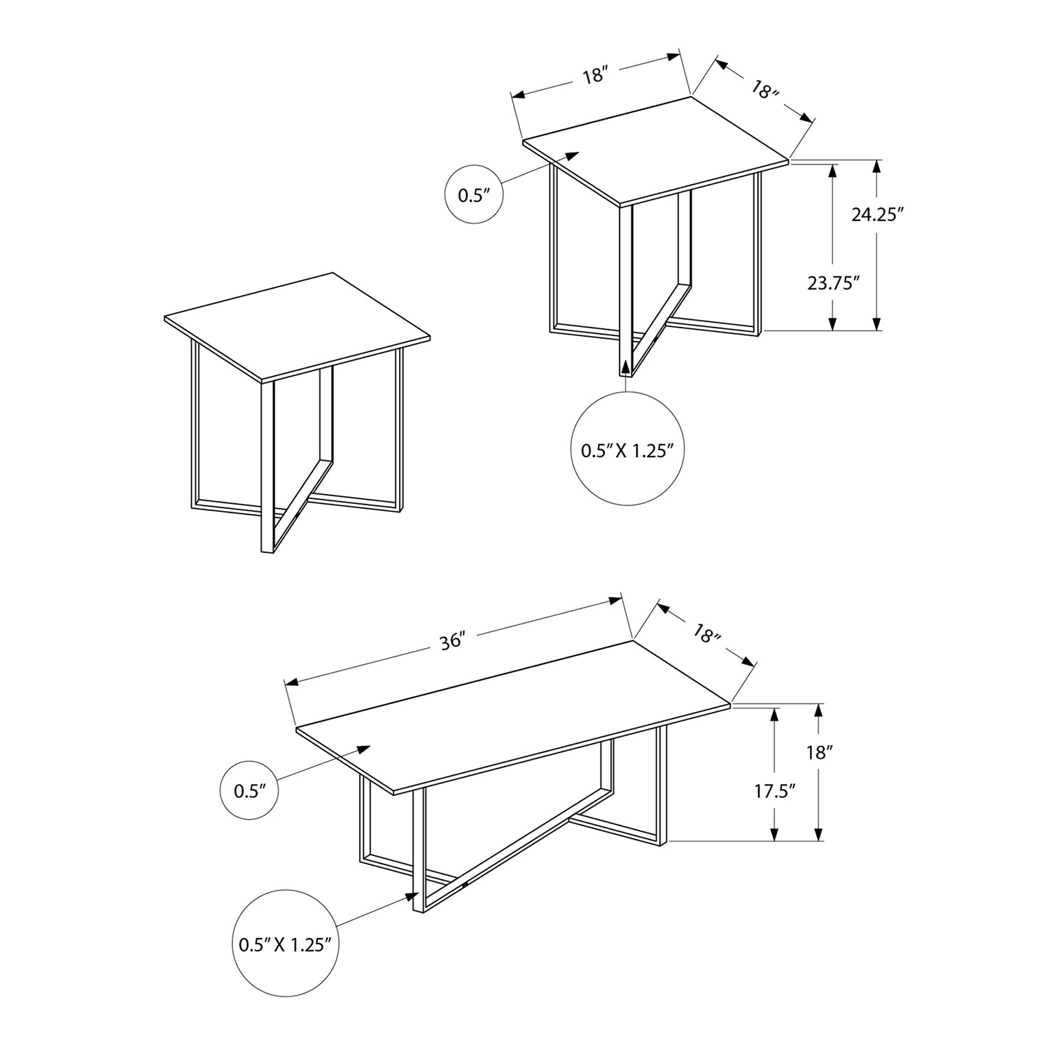 Monarch Specialties I 7975P – Ensemble de table, ensemble de 3 pièces, café, bout, salon, Stratifié bronze foncé, métal noir, contemporain, moderne