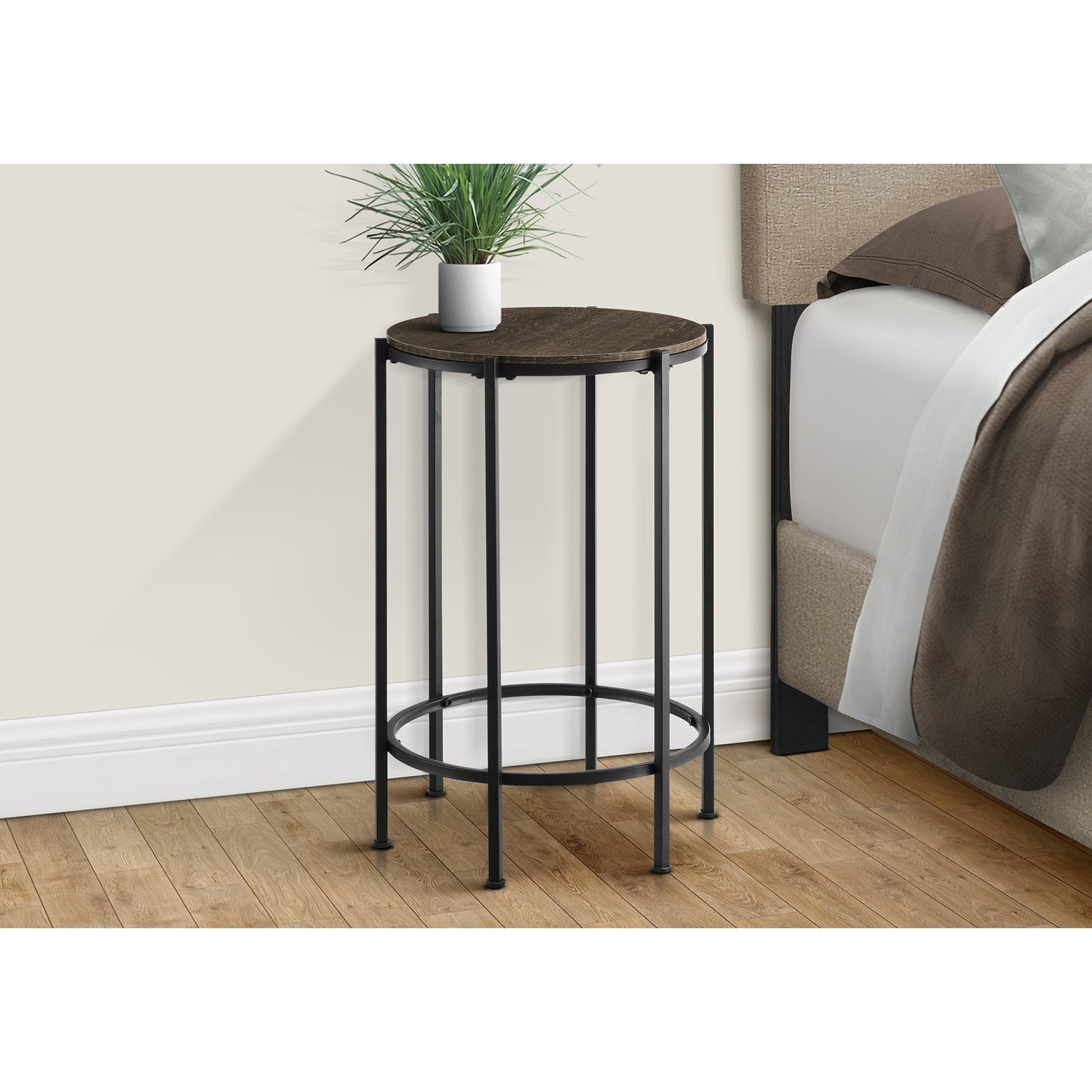 Monarch Specialties I 3756 - Table d'appoint, bout, ronde, table d'appoint, petite, Lampe, salon, chambre, table de chevet, stratifié chêne foncé,