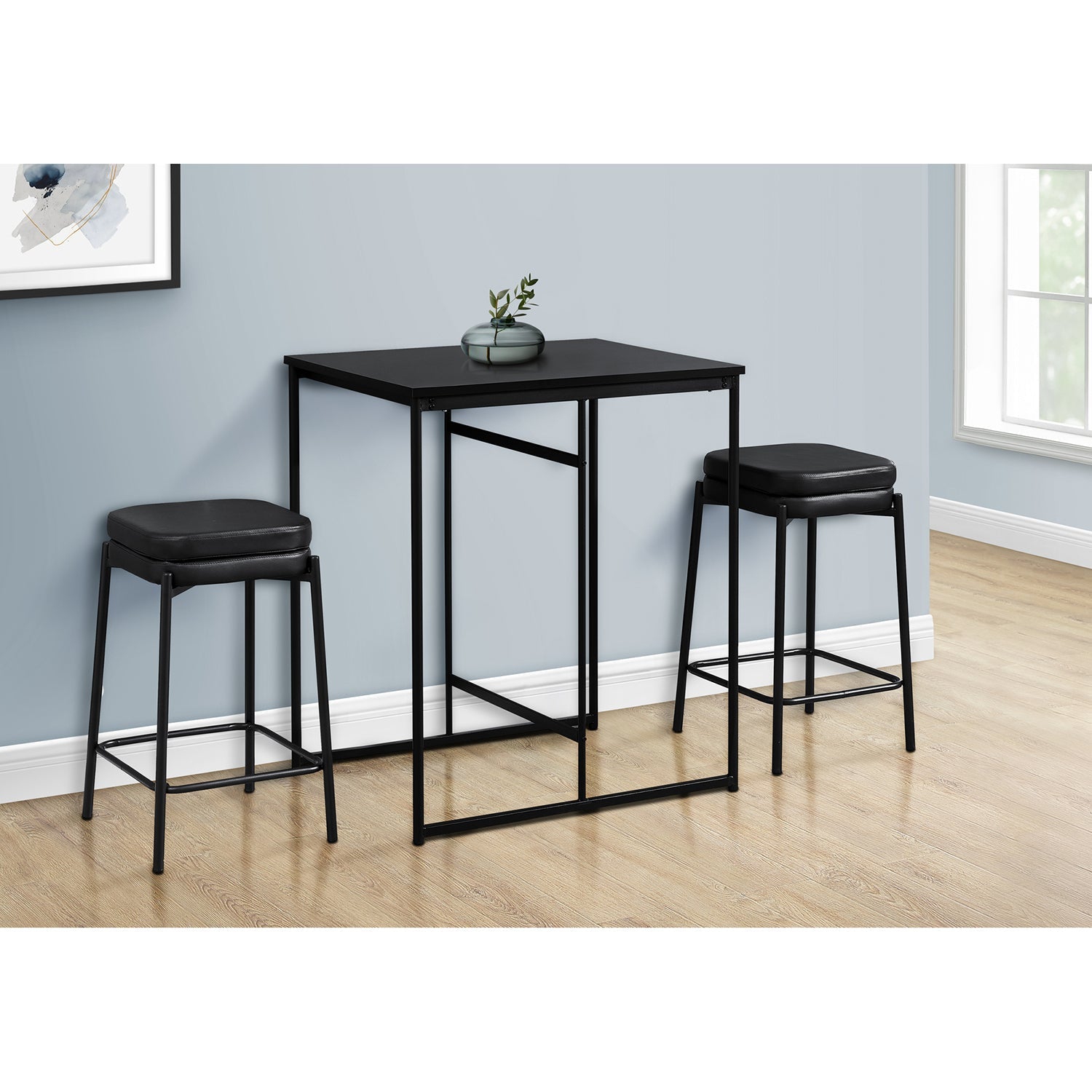 Monarch Specialties I 1240 - Dining Table, 32" Rectangular, Counter Height, Small, Laminate Top, Kitchen, Black Laminate, Black Metal, Contemporary,