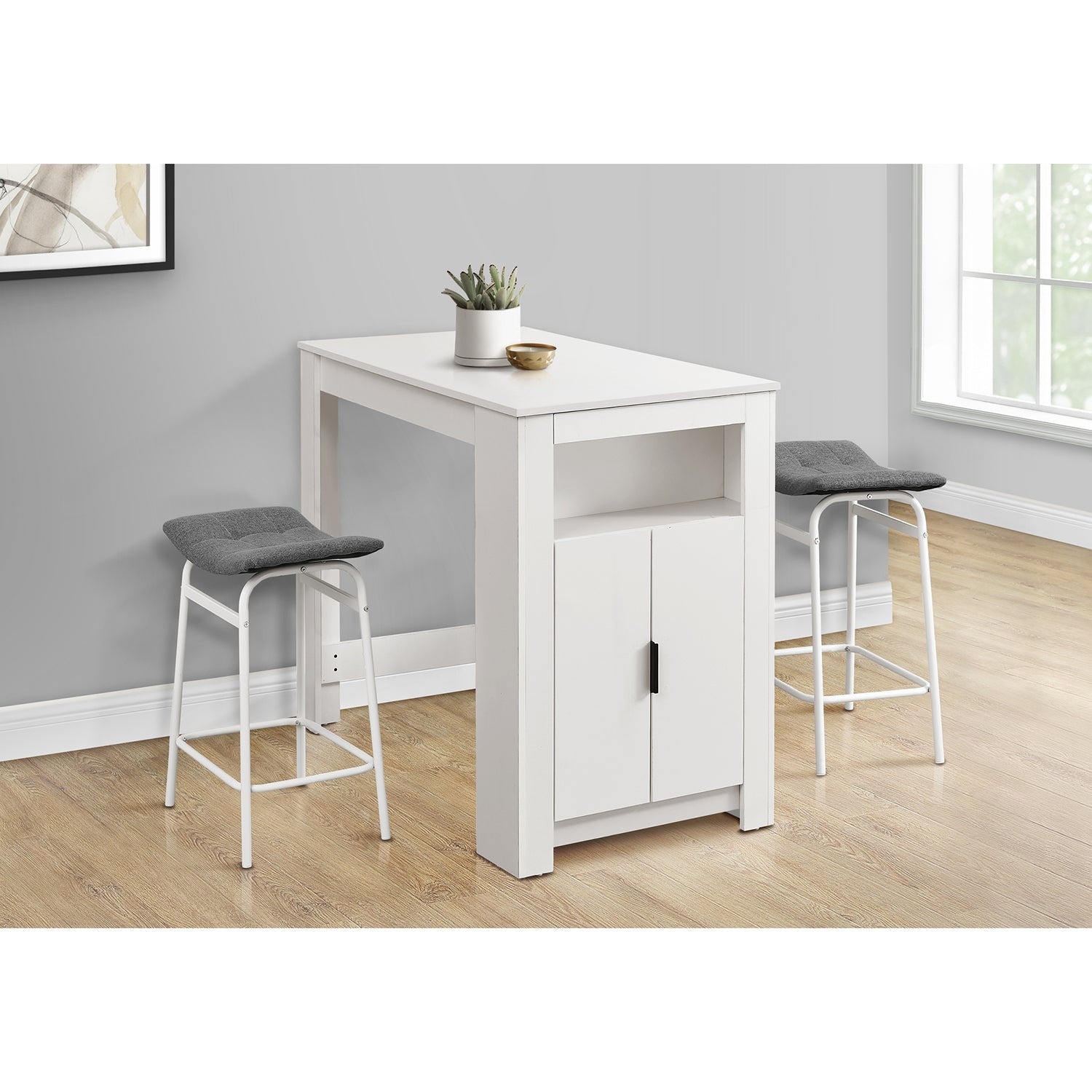 Monarch Specialties I 1202 - Dining Table, 48" Rectangular, Counter Height, Kitchen, Small, Storage, White Laminate, Contemporary, Modern