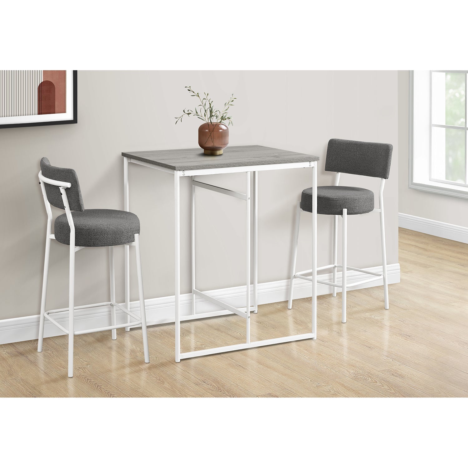 Monarch Specialties I 1241 - Dining Table, 32" Rectangular, Counter Height, Small, Laminate Top, Kitchen, Grey Laminate, White Metal, Contemporary,