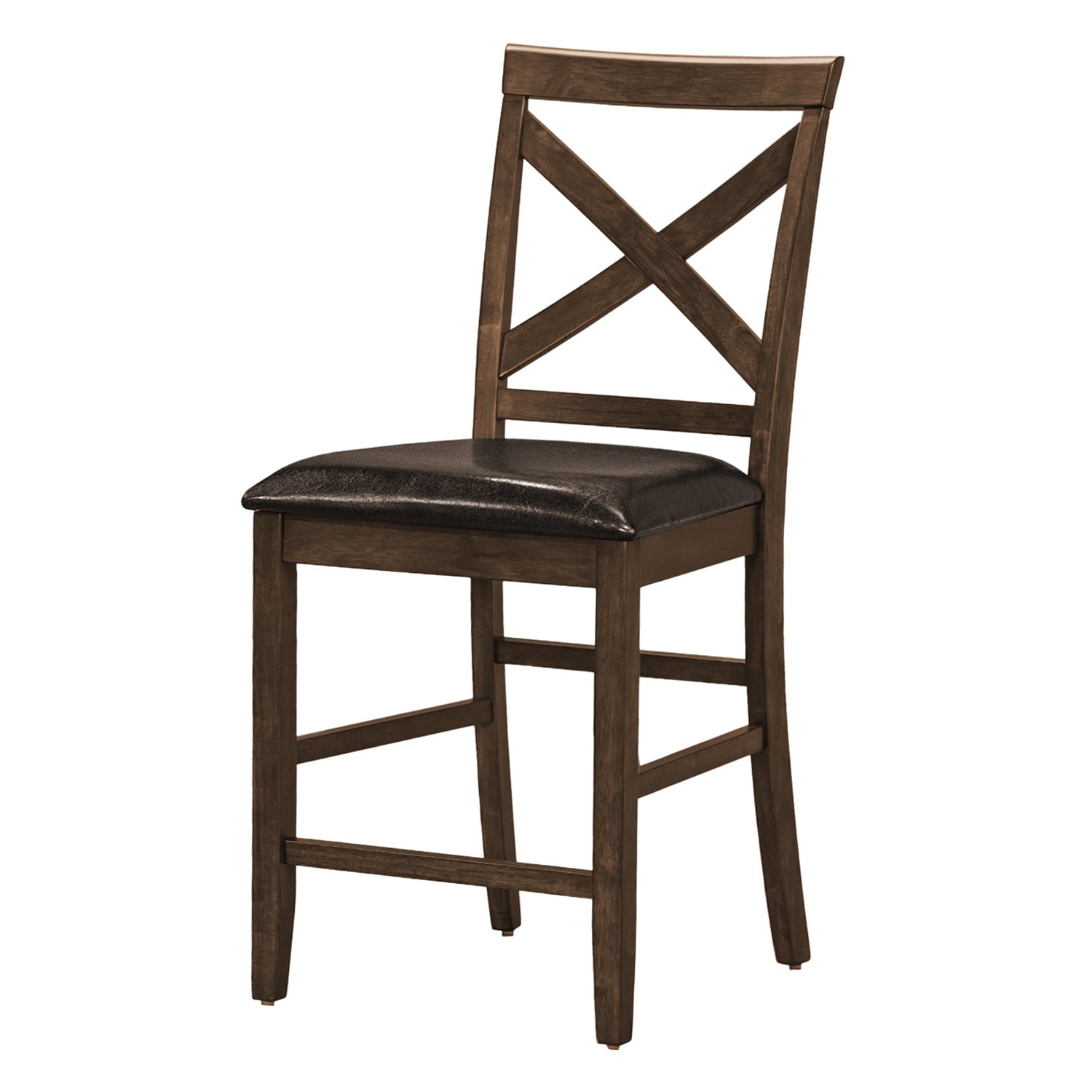 Monarch Specialties I 1388 - Dining Chair, 44" Height, Set Of 2, Side, Upholstered, Counter Height, Dining Room, Kitchen, Dark Walnut, Brown Leather