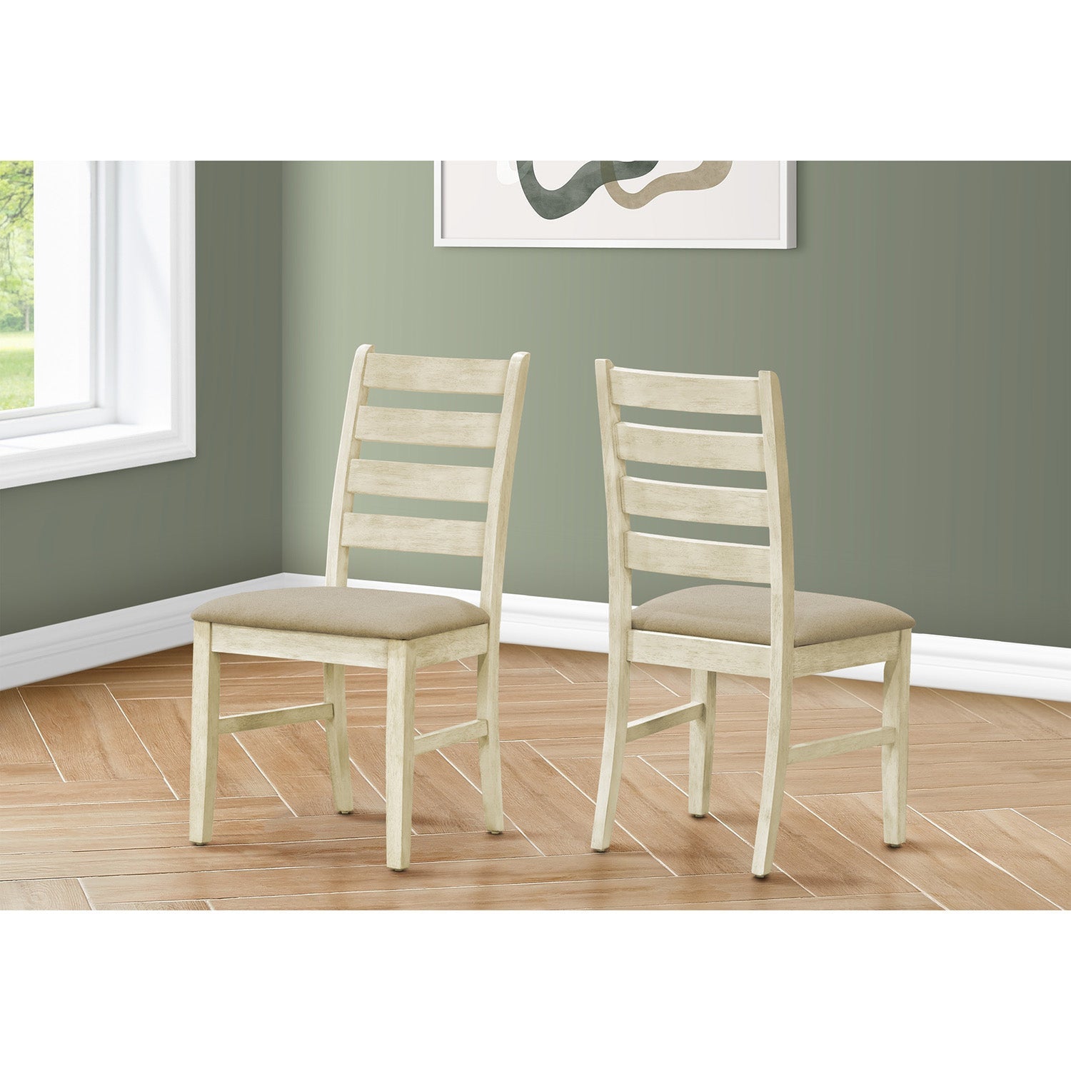 Monarch Specialties I 1336 - Dining Chair, 38" Height, Dining Room, Kitchen, Set Of 2, Side, Upholstered, Antique White, Beige Linen Look,