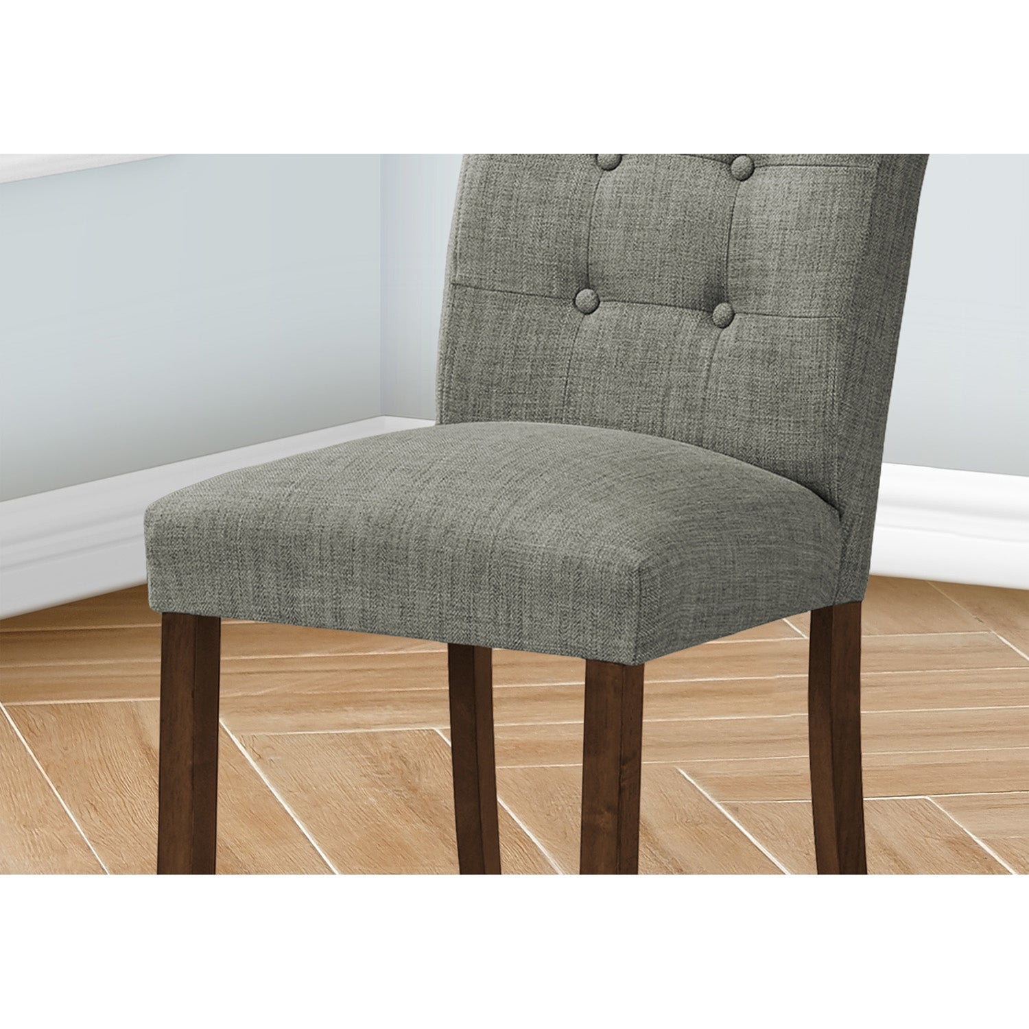 Monarch Specialties I 1218 - Dining Chair, 38" Height, Set Of 2, Upholstered, Dining Room, Side, Kitchen, Grey Fabric, Walnut Wood Legs, Modern