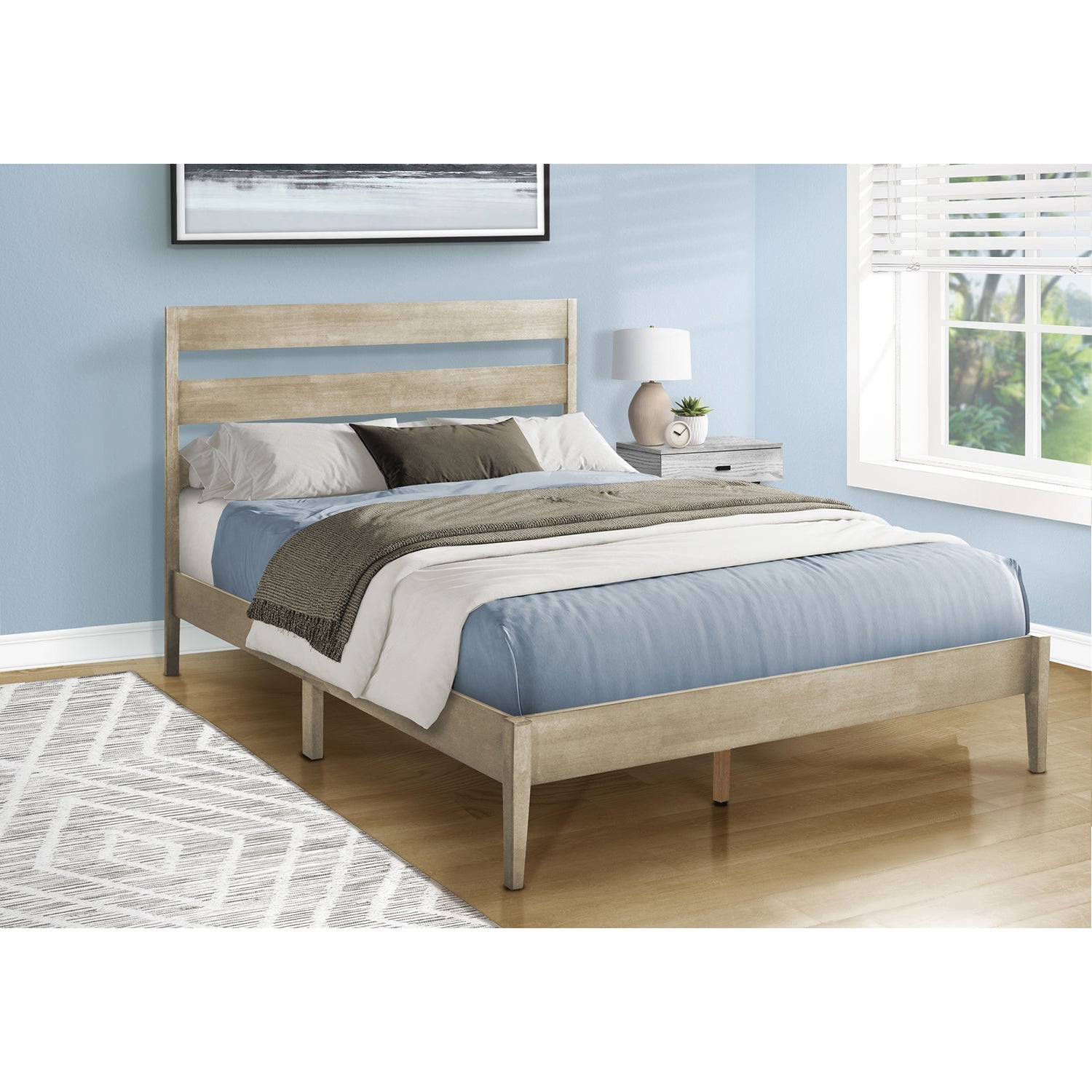 Monarch Specialties I 6065Q - Bed, Queen Size, Frame Only, Platform Bed, Bedroom, Grey Wood Frame, Grey Solid Wood Legs, Contemporary