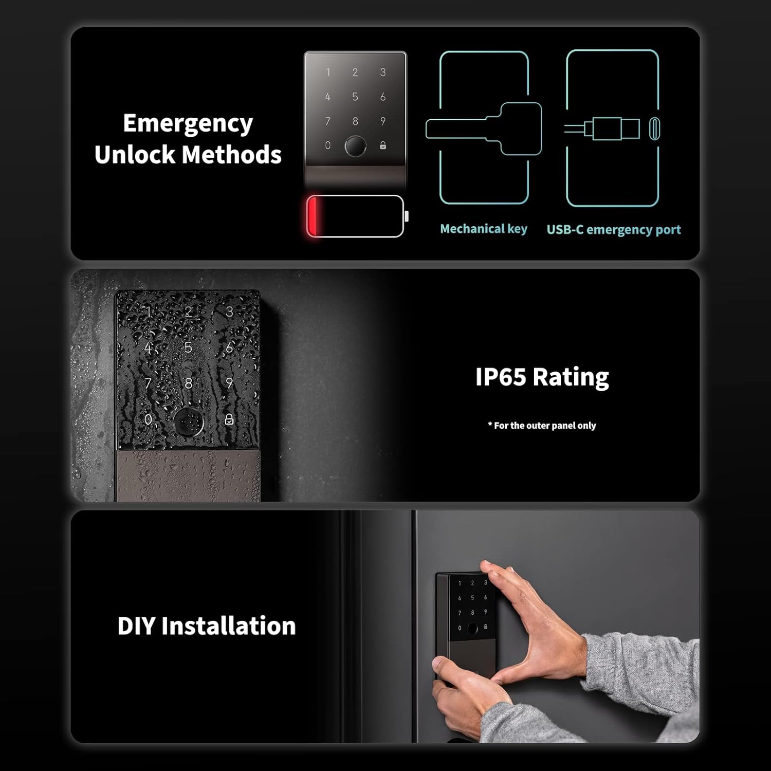 Open Box - Aqara Smart Lock U100, Fingerprint Keyless Entry Door Lock with Apple Home Key, Touchscreen Keypad, Bluetooth Electronic Deadbolt, IP65