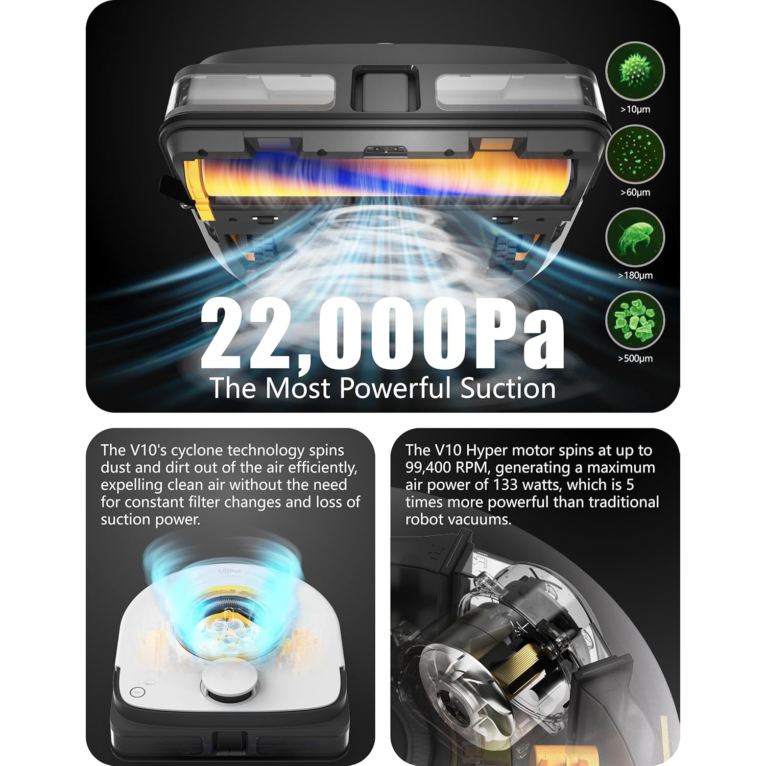 UBPet V10 22000Pa 10X Ultra Suction Power Robot Vacuum